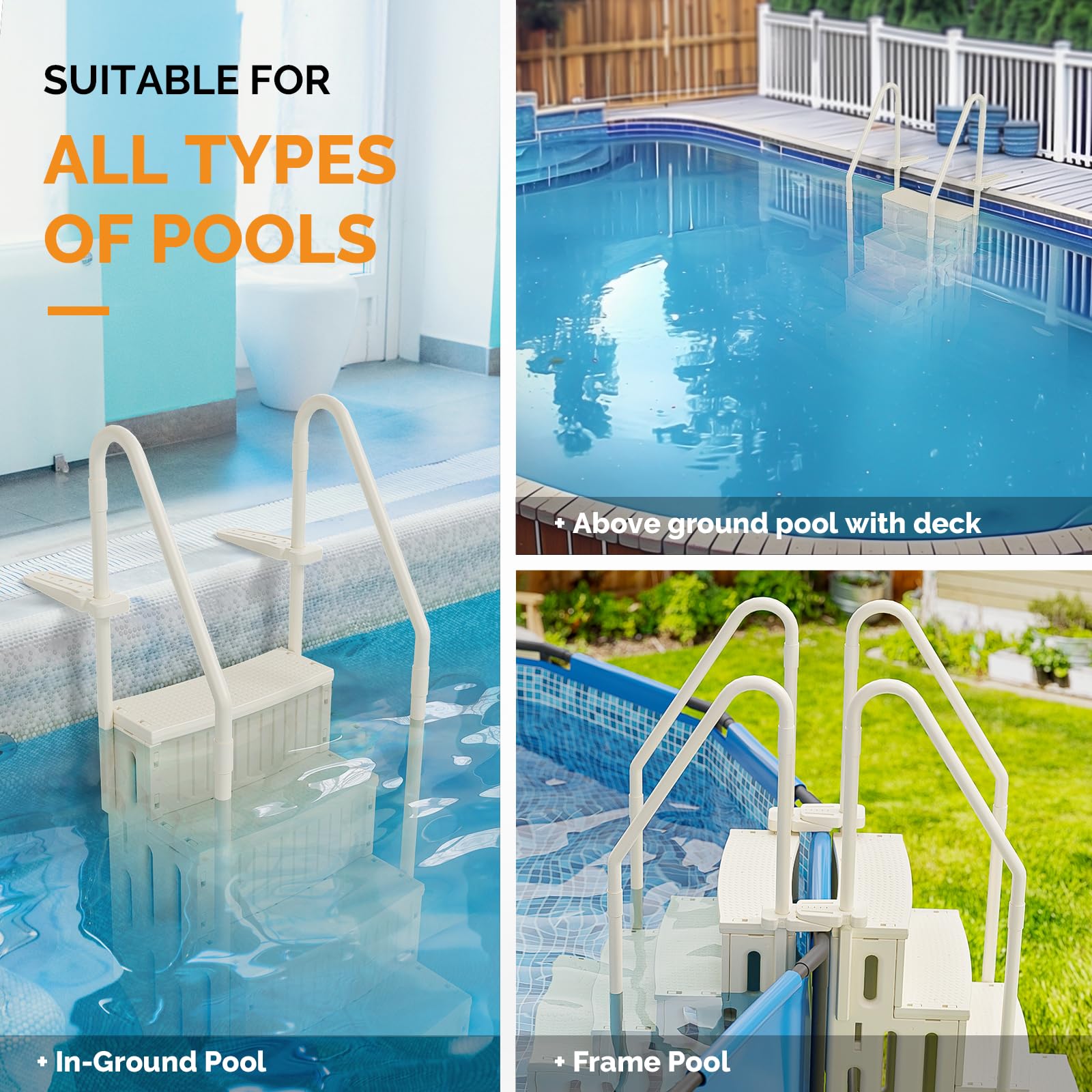Heavy-Duty VINGLI Above Ground Pool Ladder with Handrails - 4-Step Safety Entry System in White & Grey | Perfect for Inground/Above Ground Swimming Pools, Backyard Safety Access