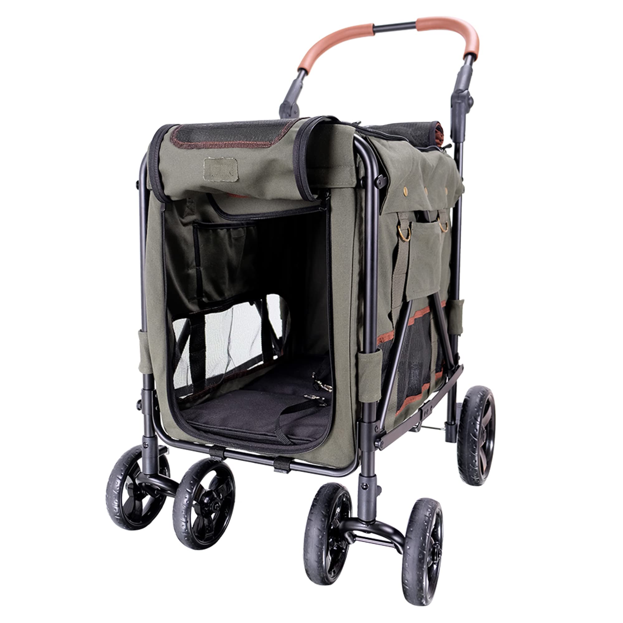 iBiyaya Heavy Duty Dog Stroller for Medium & Large Dogs - Detachable Carrier Bag with Top/Front Entry - Army Green Pet Wagon | Perfect for Outdoor Walks, Vet Visits & Travel with Your Gentle Giant