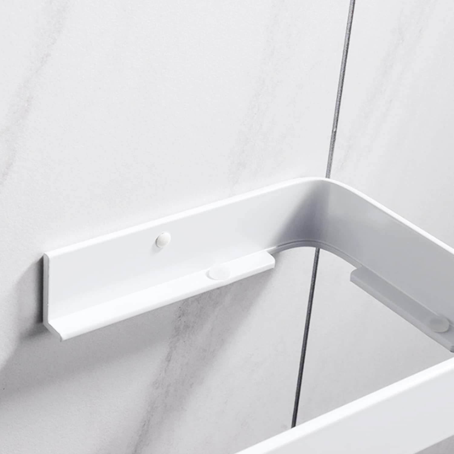 15.7in White Tempered Glass Bathroom Shelves with Towel Bar - 2 Tier Wall Mounted Storage Organizer for Towels, Toiletries & Bath Essentials - Perfect for Small Bathrooms, Showers & Vanity Areas