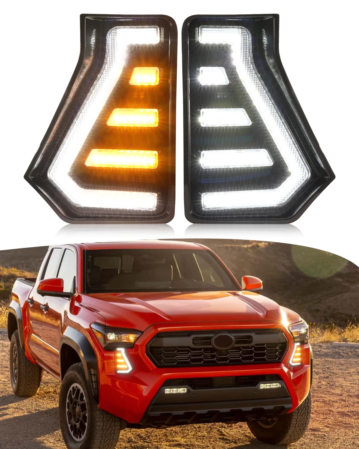 2024-2025 Toyota Tacoma LED Fog Lights Kit - C-Shaped DRL Daytime Running Lights with Amber Turn Signal - Waterproof & Durable Fog Lamps for Off-Road & Night Driving - Tacoma Truck Accessories