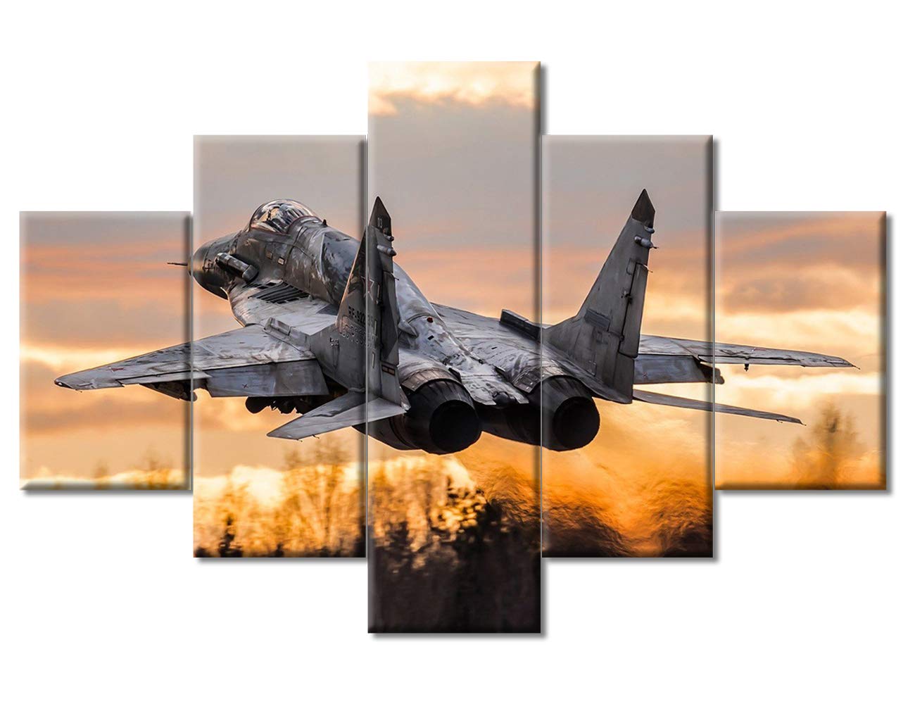 MiG-29SM Multi-Role Fighter Canvas Wall Art - 5 Piece Large Military Aircraft Painting Set (60