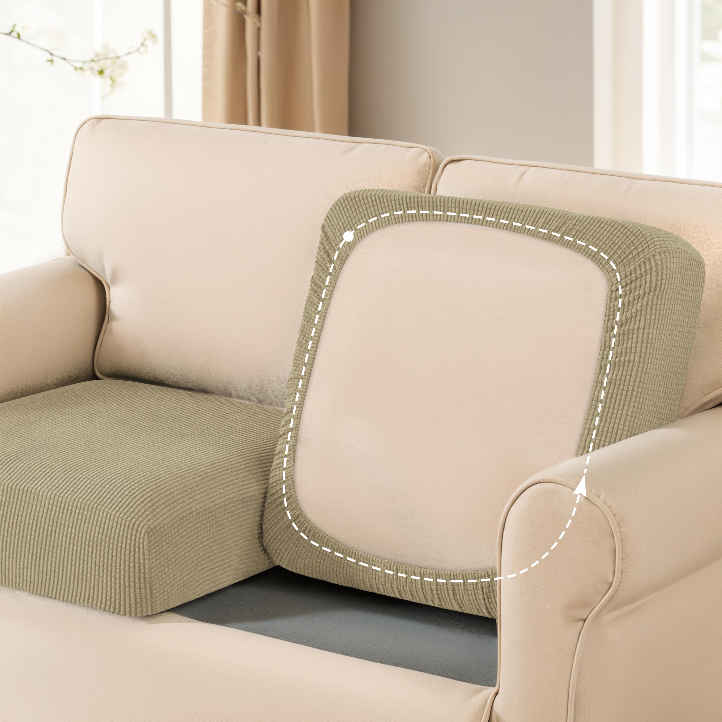 SUBRTEX Stretch Couch Cushion Covers - 2 Pack Elastic Spandex Slipcovers for Sofa, Loveseat, Chair & RV Seats - Sand Color Furniture Protector | Perfect for Home, Office & Travel Use