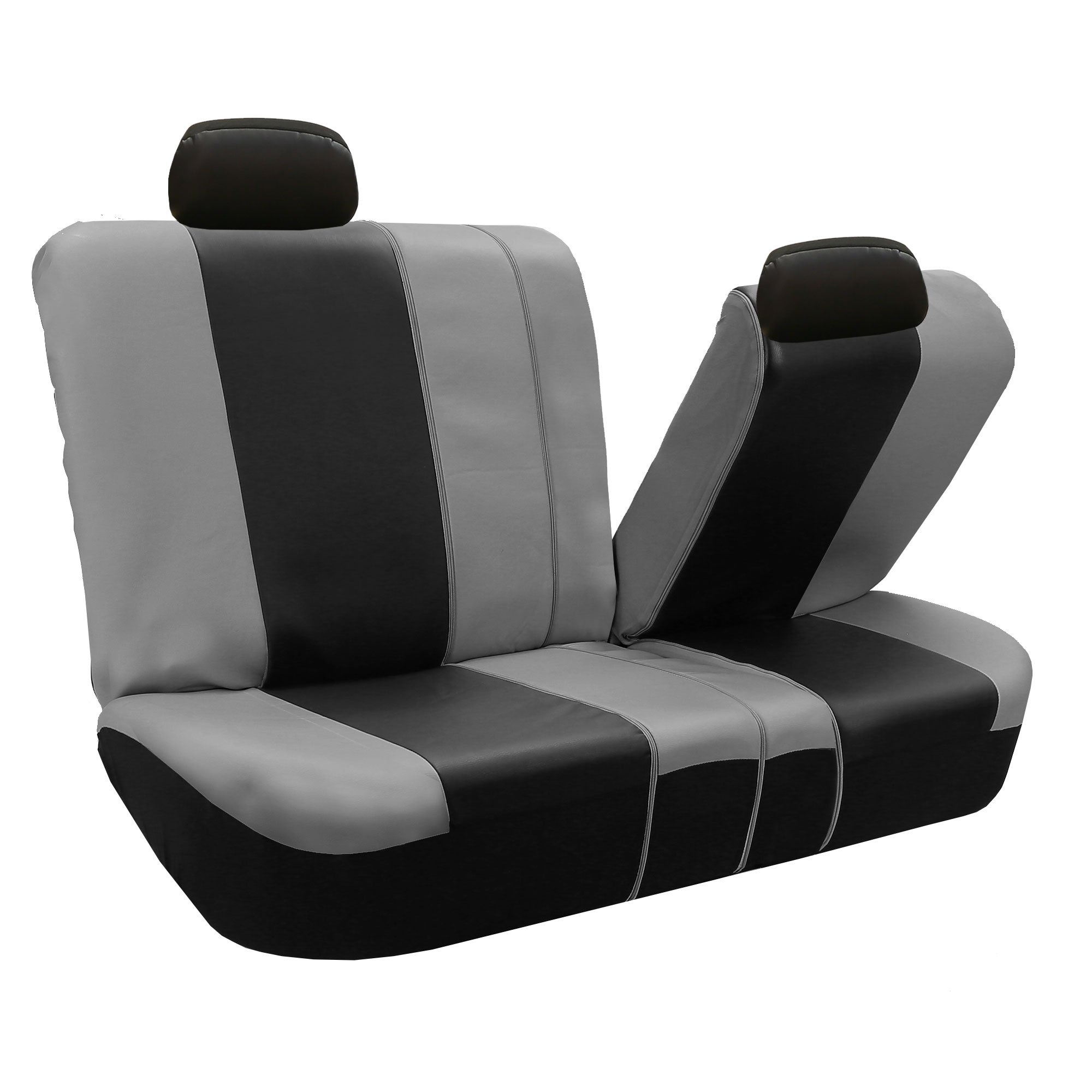 Premium FH Group PU Leather Car Seat Covers Full Set - Universal Fit 1-Piece Front & Split Bench Rear Seat Covers | Airbag Compatible for SUV, Sedan, Truck (Gray/Black) | Waterproof & Comfort Upgrade for Road Trips, Daily Commute