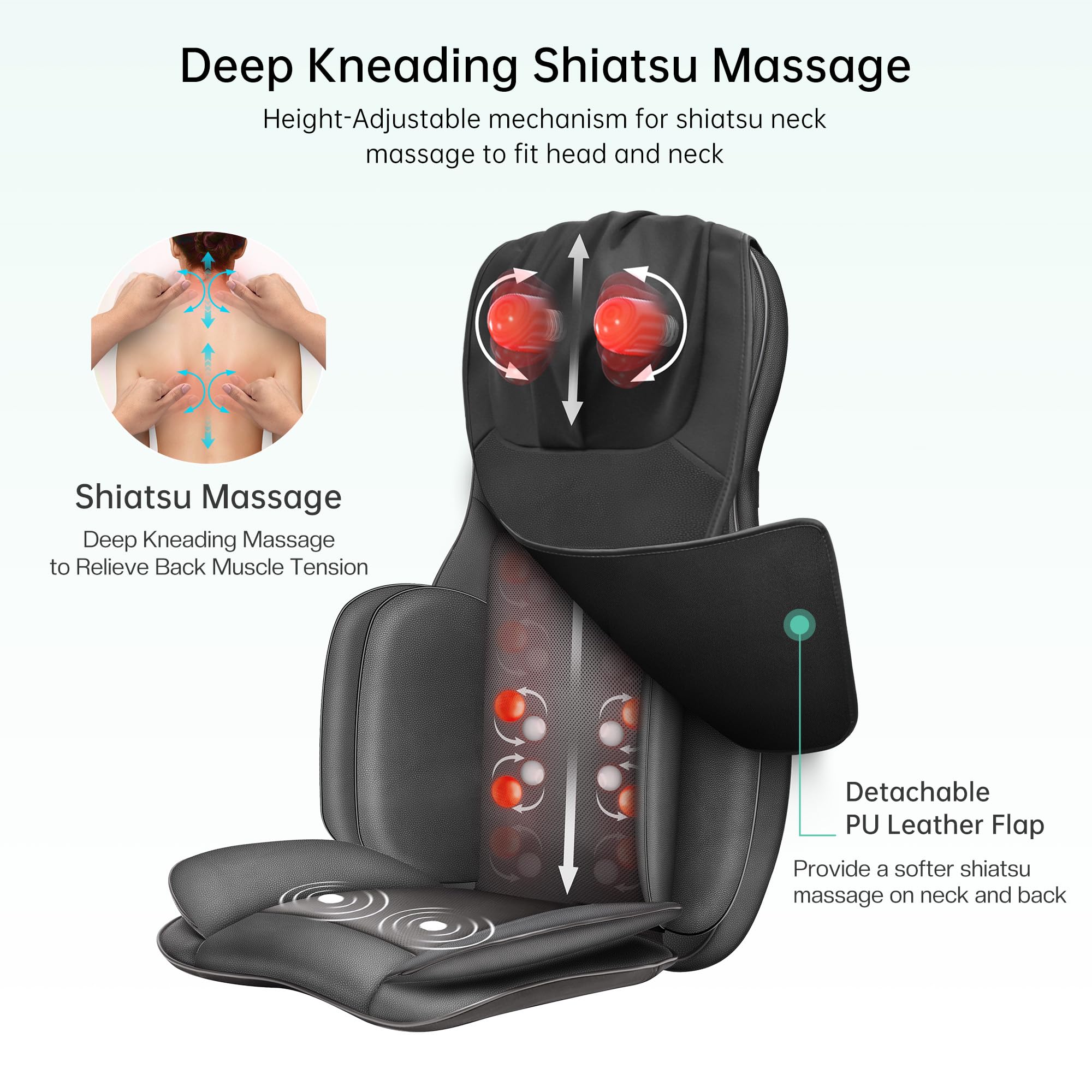 Snailax Neck and Back Massager with Heat - Shiatsu Kneading & Compression Full Body Massage Chair Pad - Portable Seat Massager for Home, Office & Car Relaxation