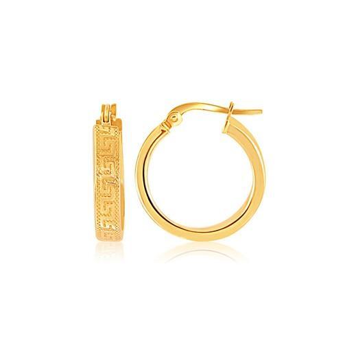 14K Yellow Gold Greek Key Small Hoop Earrings - Elegant Dainty Jewelry for Women, Perfect for Everyday Wear, Parties & Gifts