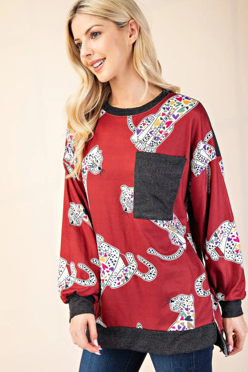 Celeste Women's Full Size Animal Print Contrast Round Neck T-Shirt | Casual Fashion Top for Everyday Wear & Outfits