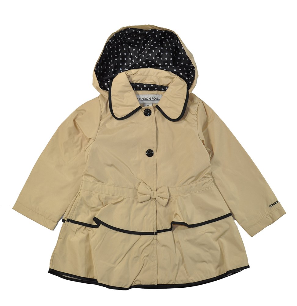 London Fog Girls' Khaki & Black Ruffled Hooded Jacket for Outdoor Play