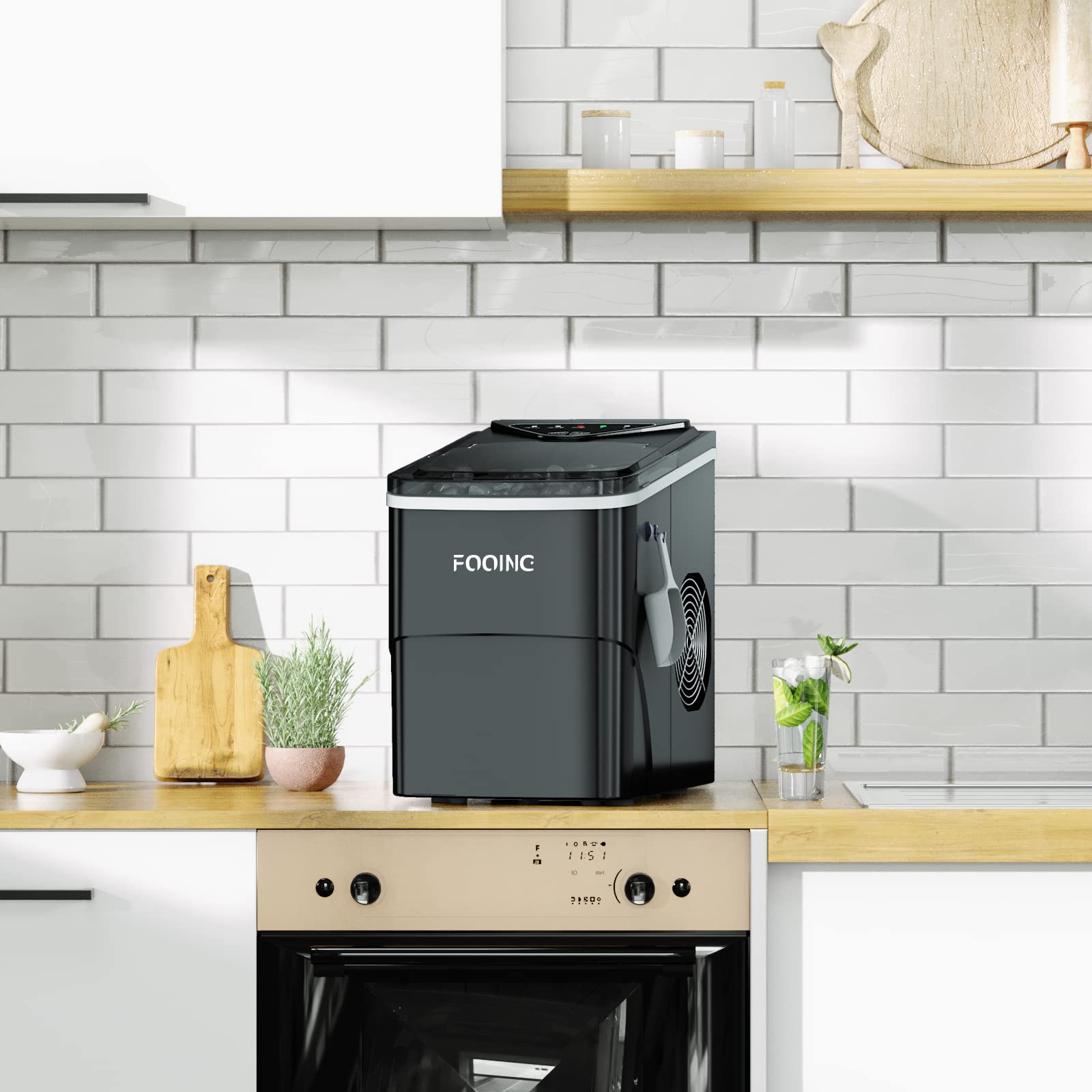 Automatic Ice Maker Machine with Self-Cleaning Function - 33lbs/24h, 9 Ice Cubes in 6 Minutes, Ultra Quiet Countertop Ice Cube Maker for Home, Office, Bar, Restaurant, Party and RV Use