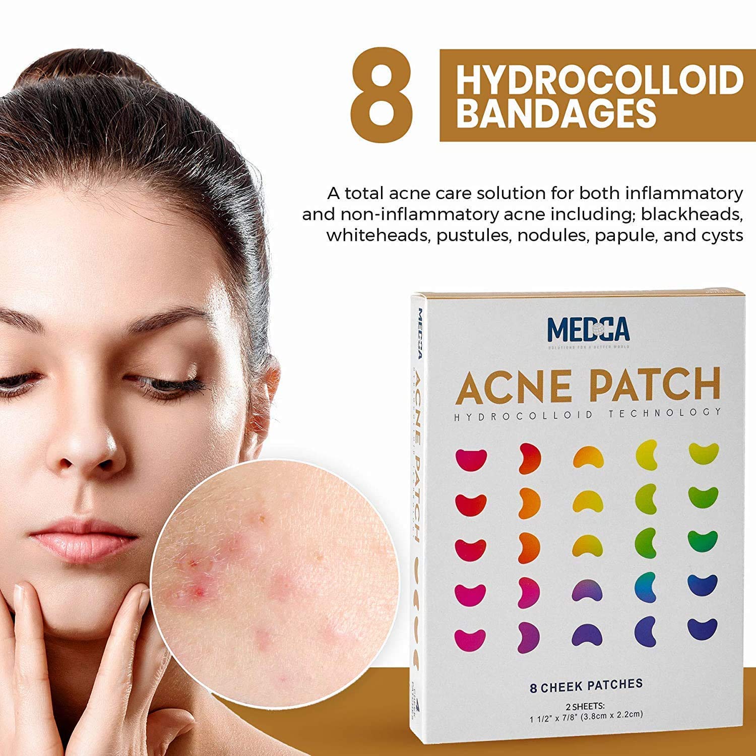 MEDca Acne Pimple Patch - 16 Count Hydrocolloid Bandages for Cheek & Face - Absorbing Spot Treatment for Pimples & Blackheads - Clear Skin Care for Teens & Adults - Perfect for Overnight Use & Daily Breakout Control