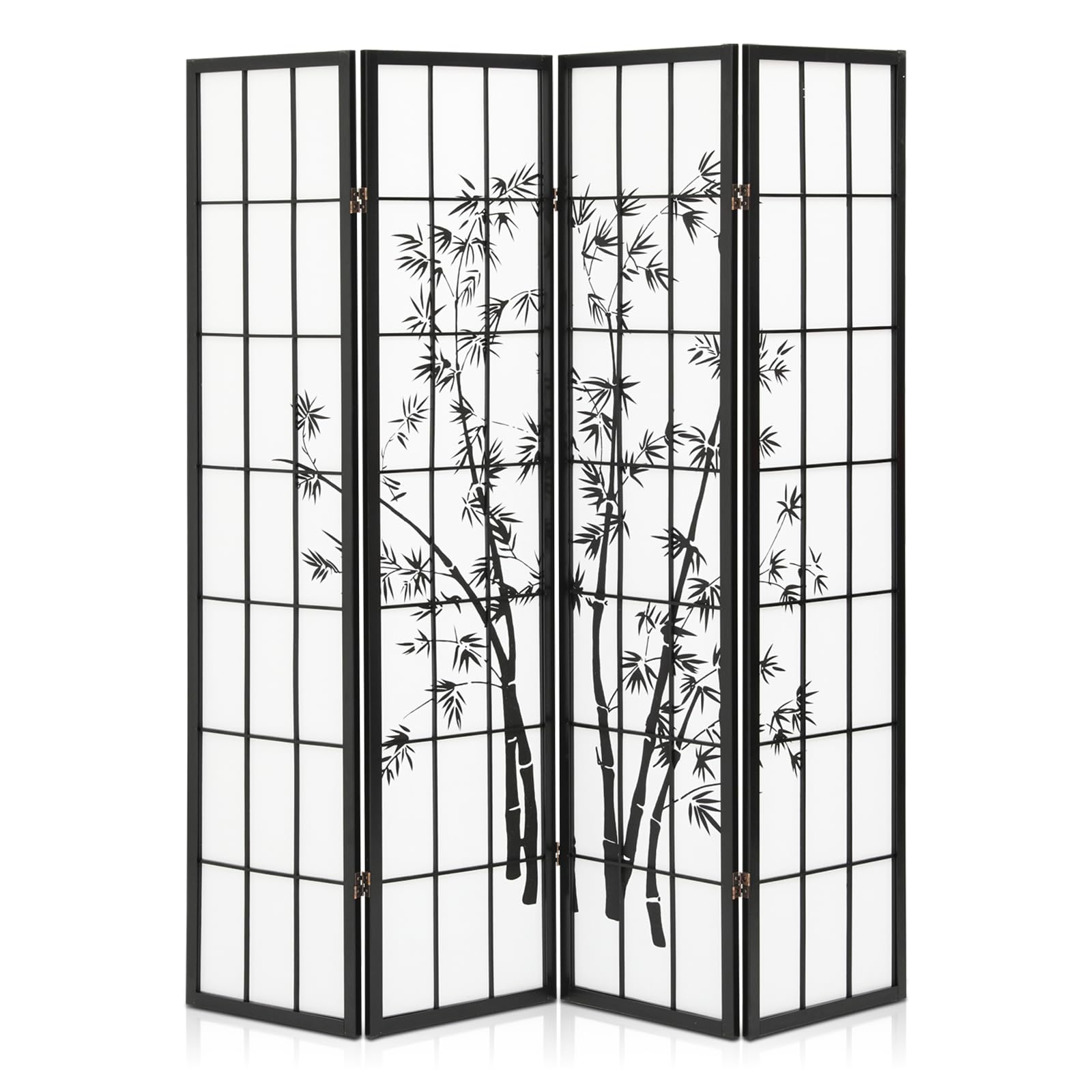 Athena Collection 4 Panel Bamboo Room Divider - 5.9ft Japanese Style Folding Privacy Screen, Freestanding Wood Partition for Bedroom, Home Office & Living Room - Black | Perfect for Space Separation & Home Decor