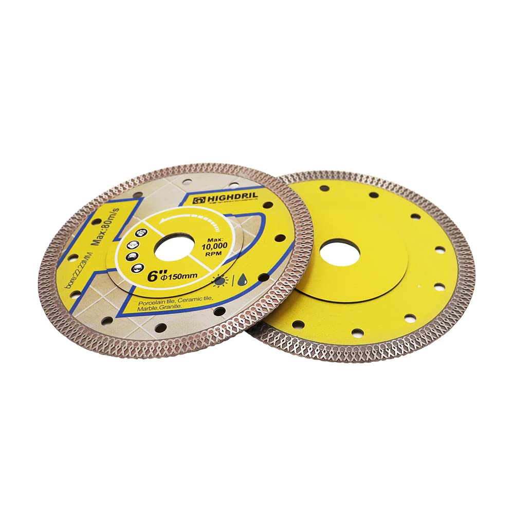 HIGHDRIL 6 Inch Diamond Saw Blade Set - 3 Pack Turbo X Mesh Diamond Tile Cutting Disc for Porcelain, Ceramic, Granite & Marble (Dry/Wet Use) - Perfect for Home Renovation, Tile Installation & DIY Projects