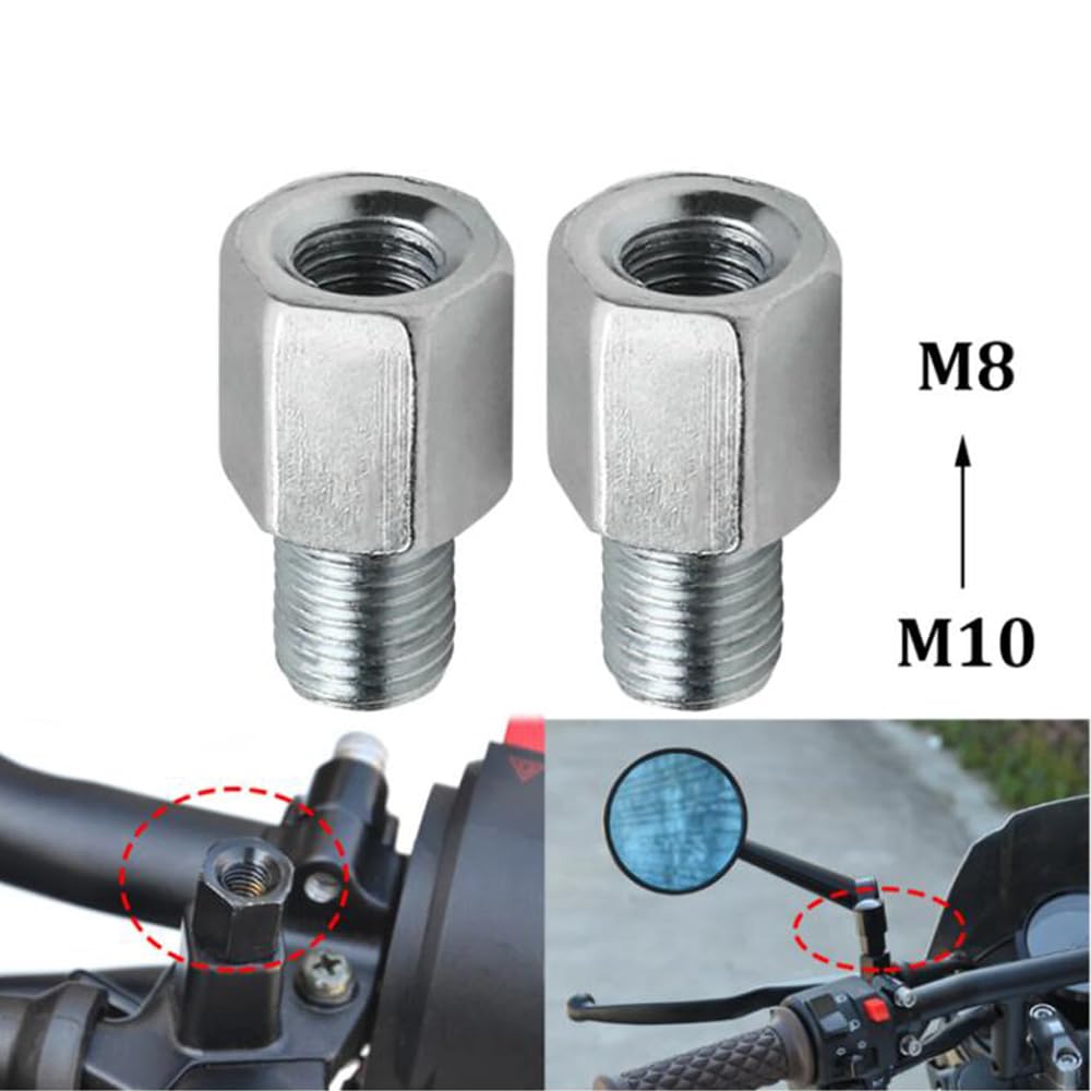 Universal Motorcycle Rear Mirror Mount Adapter Screws - 2Pcs 10mm Male to 8mm Female Clockwise Threaded Right Hand Conversion Kit for Motorcycle, ATV, Scooter, Dirt Bike & Mini Bike - Perfect for Mirror Adjustments & Upgrades