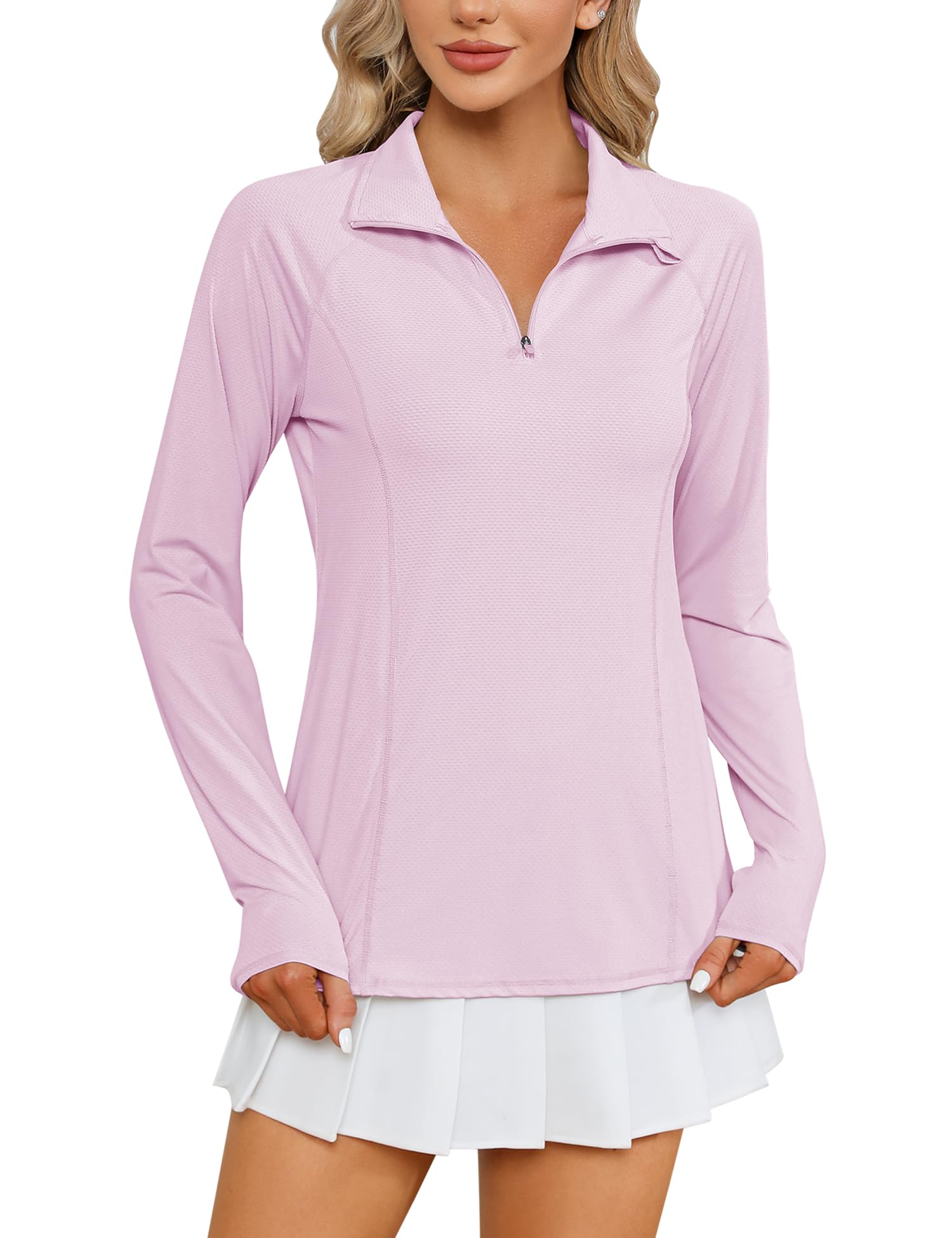 LOMON Women's Long Sleeve Sun Protection 1/4 Zip Hiking Shirt - UPF 50+ Quick Dry Athletic Top for Summer Outdoor Activities, Camping & Travel