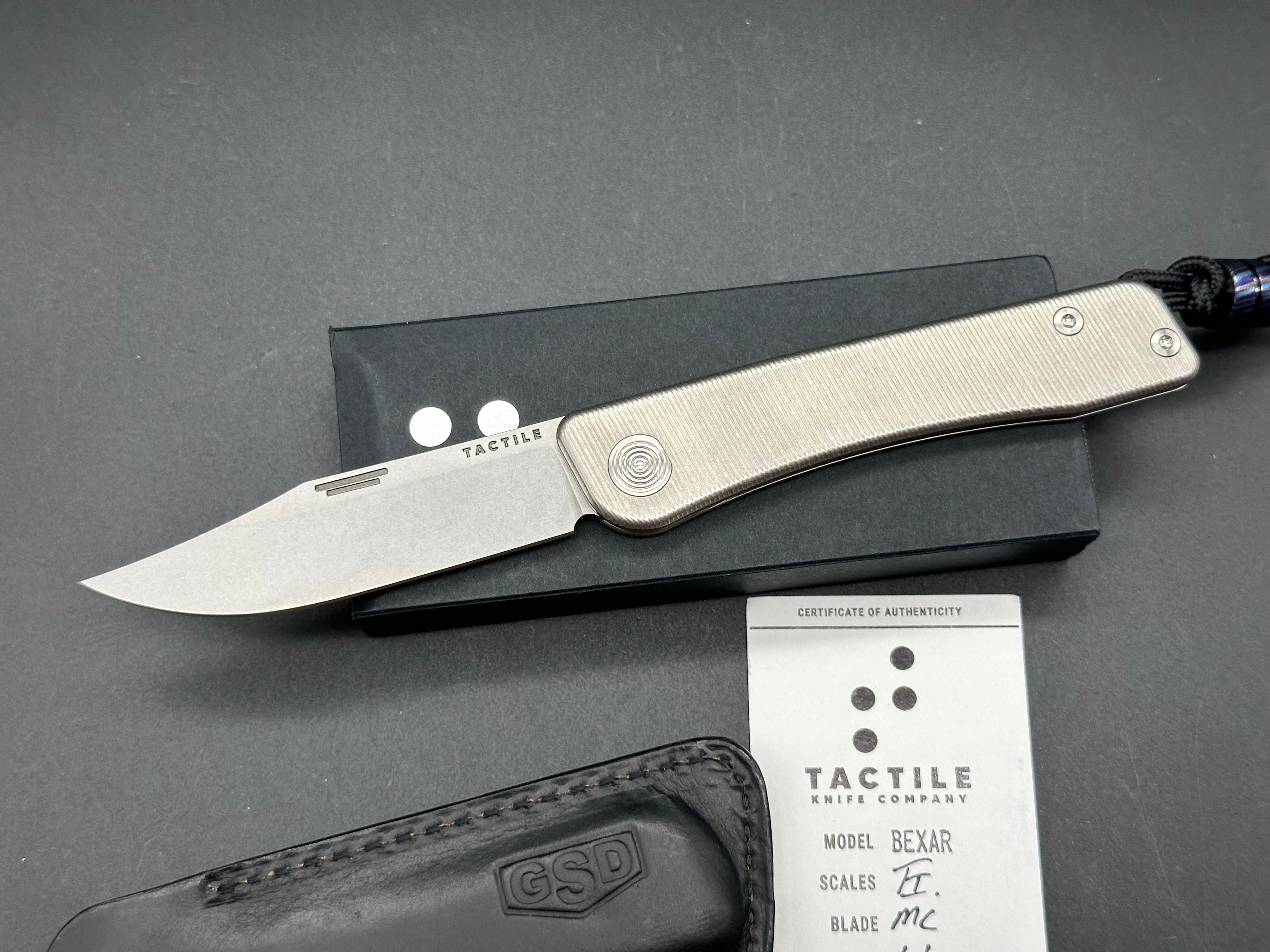 Premium Tactical Bexar Titanium Magnacut Pocket Knife with Leather Slip & Timascus Bead - Perfect for EDC, Outdoor Adventures, and Survival Gear Enthusiasts