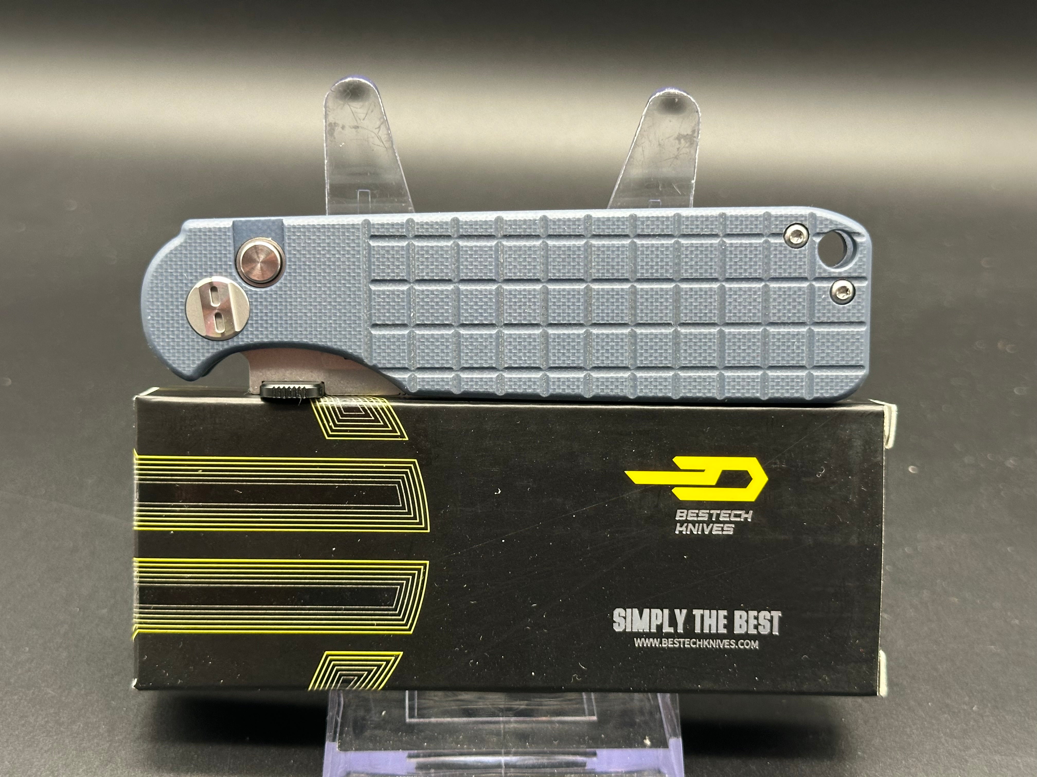 BESTECH GLOK Folding Knife - Grey G10 Handle, 14C28N Steel Plain Edge with Stonewash Finish - EDC, Outdoor Camping & Survival Tool