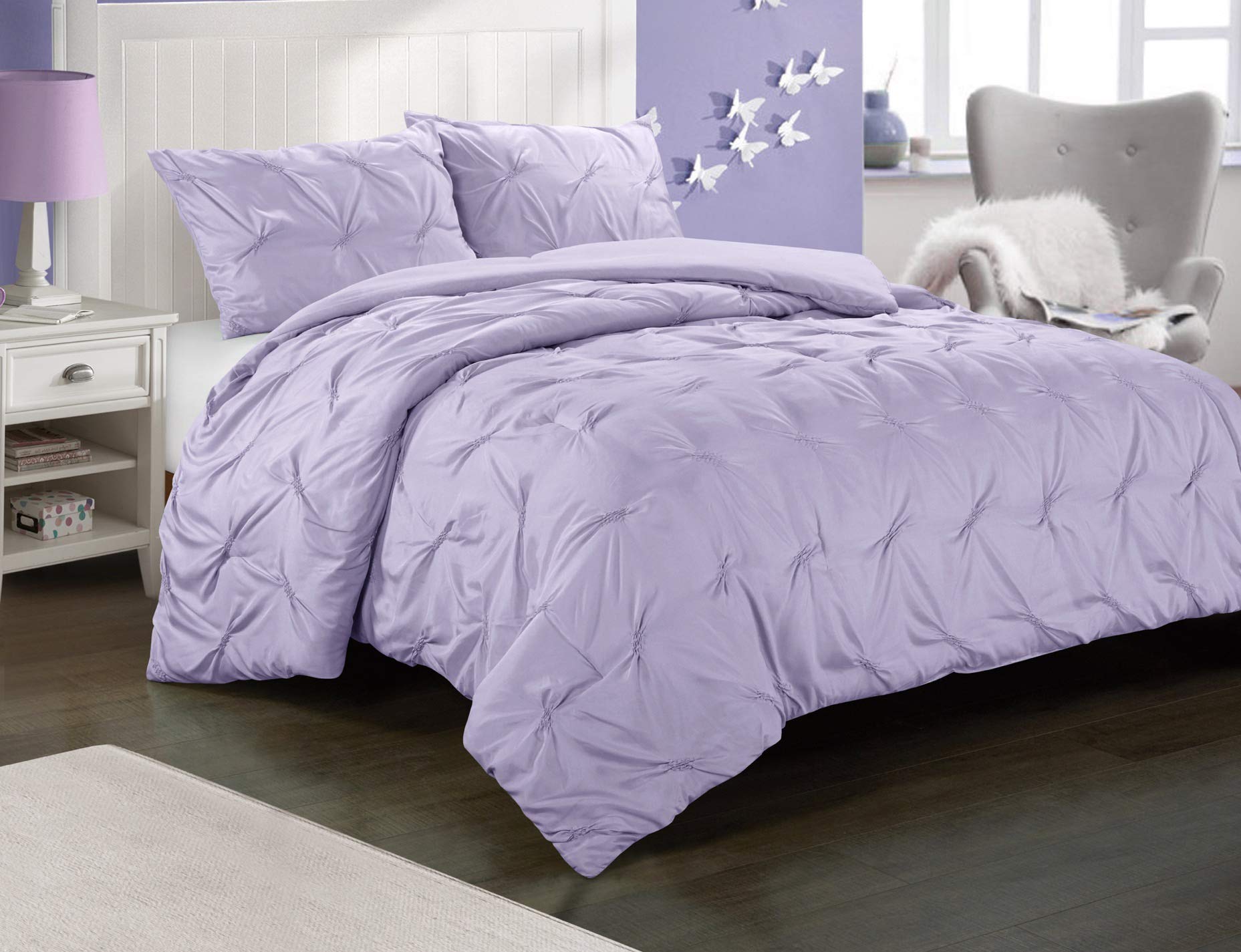Heritage Club Ultra Soft Hypoallergenic Kids Comforter Set - 2 Piece Twin XL Purple Microfiber Pintuck Bedding for Boys & Girls | All Season Breathable Comfort | Perfect for Kids' Bedrooms, Dorms & Sleepovers