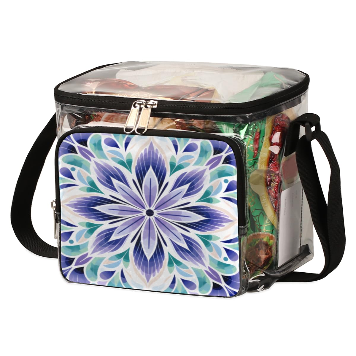 GzLeyigou Clear Transparent Tote Bag with Abstract Floral Print - Crossbody Shoulder Bag for Women, Lunch Bag for Outdoor, Travel, Picnic, Concerts & Sports Events (Stadium Approved) - Perfect for Beach, Shopping, Gym & Daily Use