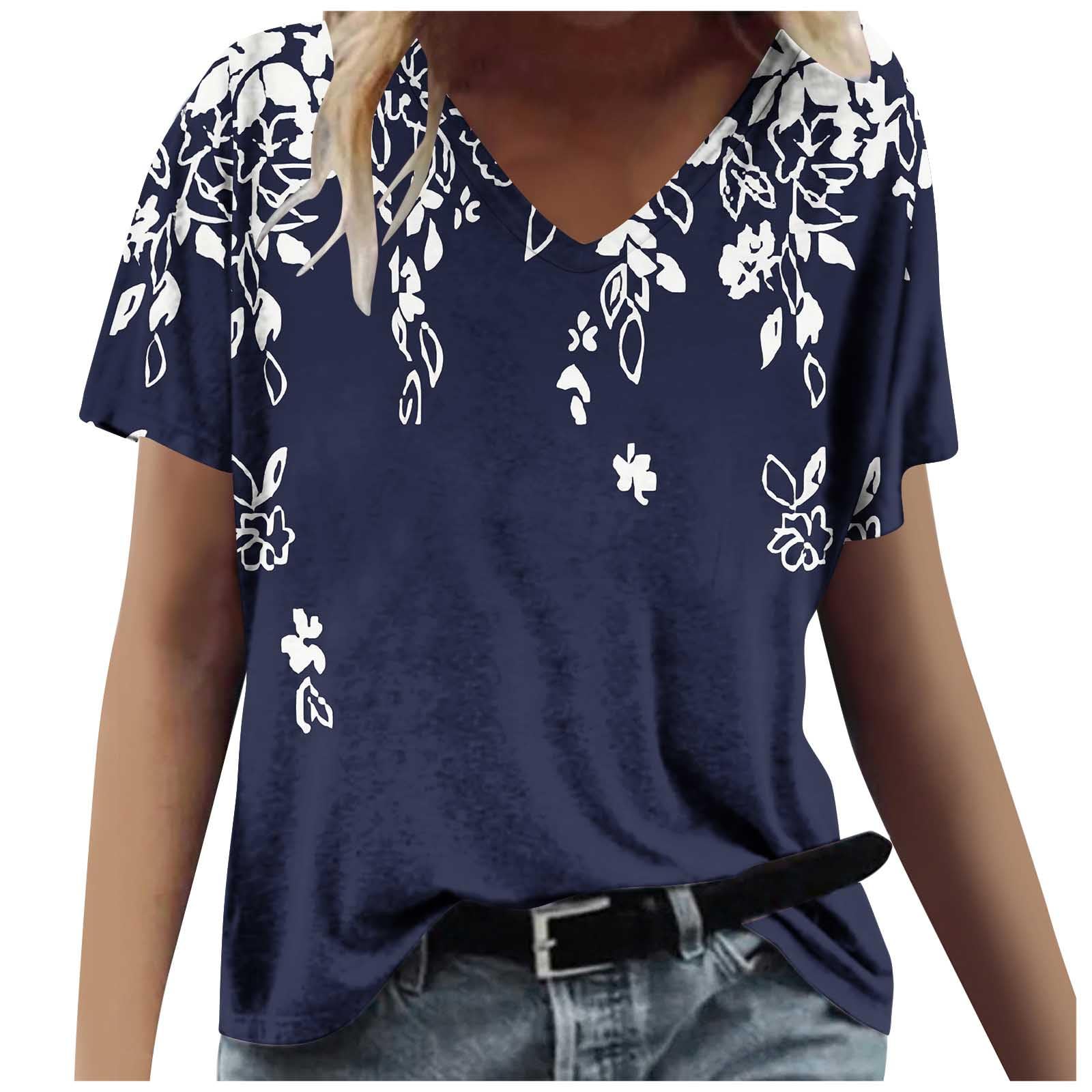 Trendy Women's Floral Shirts 2024 - Short Sleeve V-Neck Casual Tops, Cute Summer Blouses for Going Out & Daily Wear | Perfect for Beach Vacations, Date Nights & Office Casual Fridays