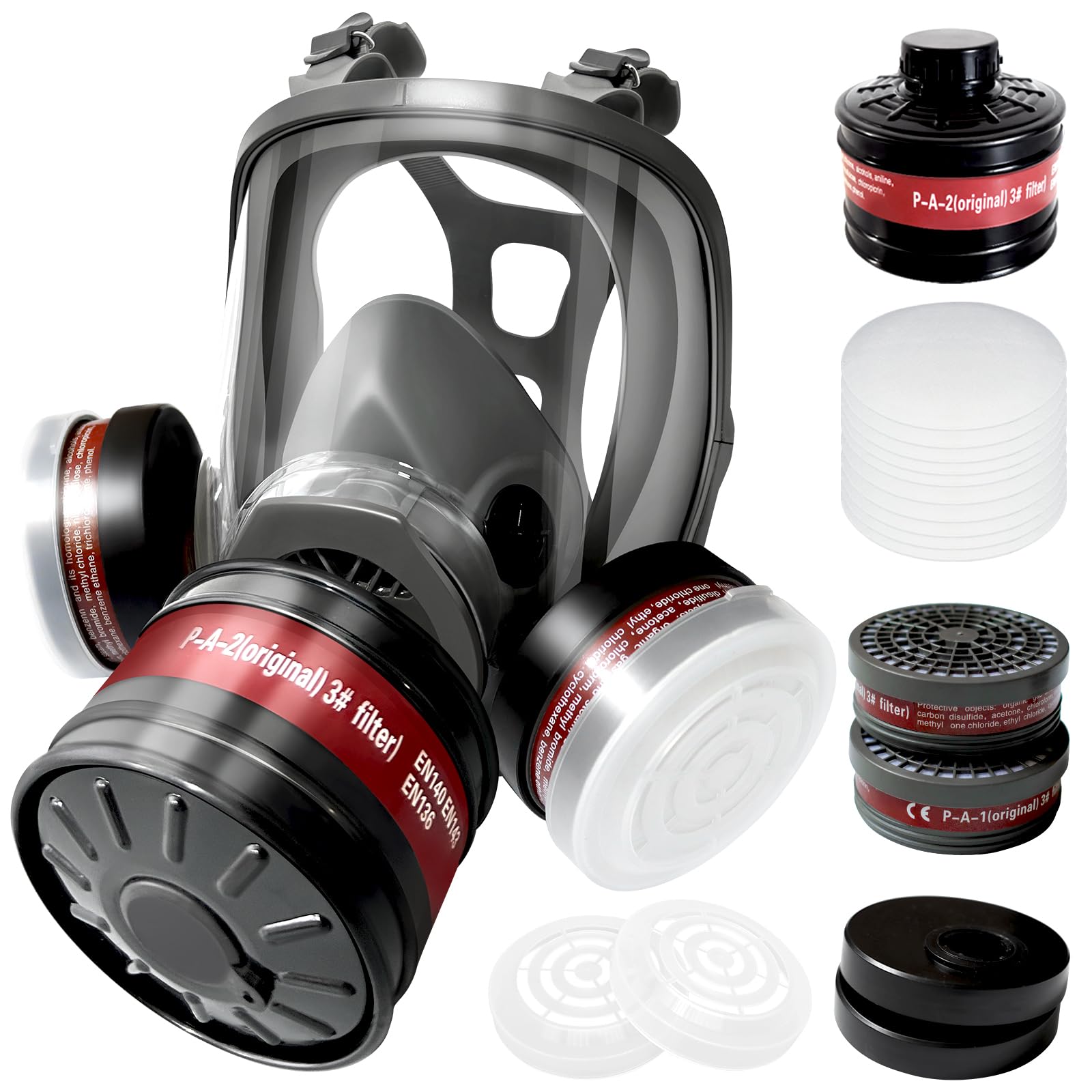 Full Face Gas Mask for Survival & Chemical Protection - Reusable Respirator with Activated Carbon Filter | Ideal for Nuclear Emergencies, Industrial Safety & Outdoor Activities