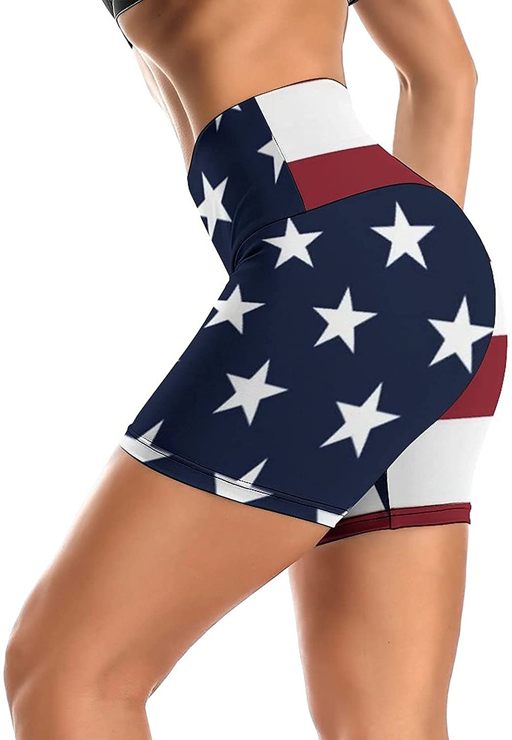 Women's High Waisted Yoga Shorts with USA Flag Design - Patriotic 4th of July Workout Shorts for Running, Biking & Cross Training | Perfect for Gym, Outdoor Sports & Independence Day Celebrations