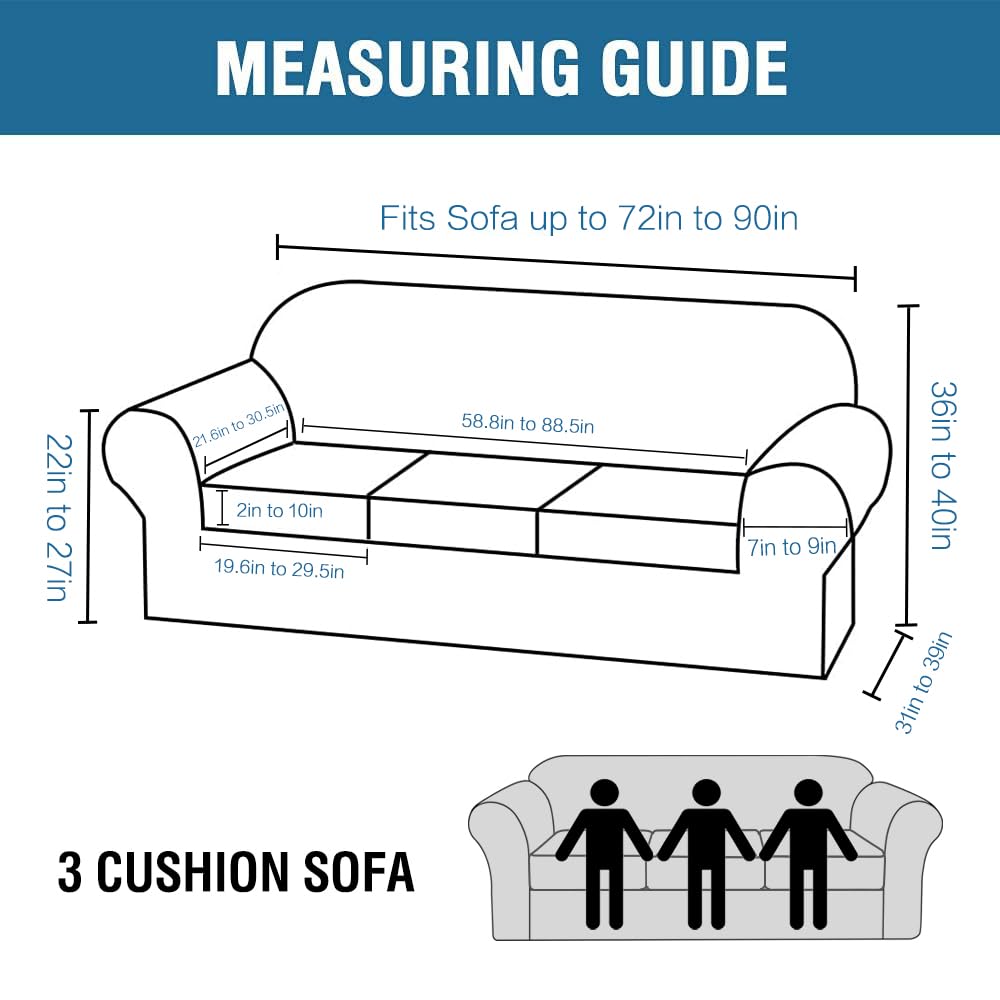 H.VERSAILTEX Modern Velvet 4-Piece Stretch Sofa Slipcover - Form-Fitting Furniture Protector for 3-Seater Couches up to 90