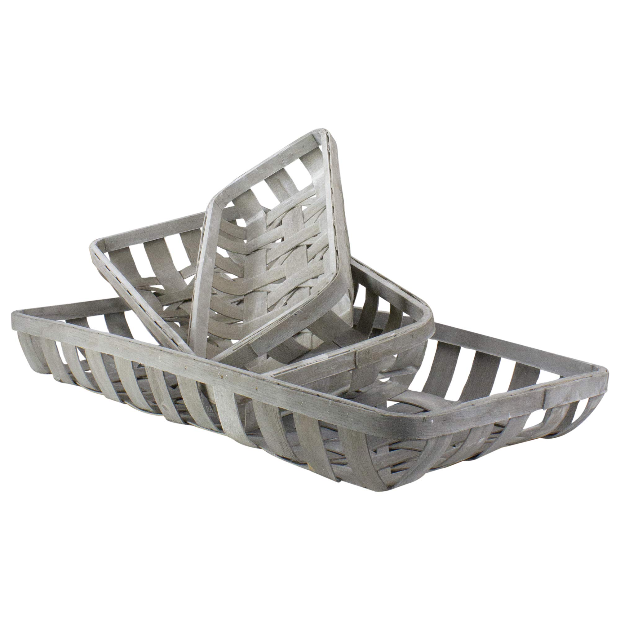 3-Pack White Washed Rectangular Woven Baskets - 32.75