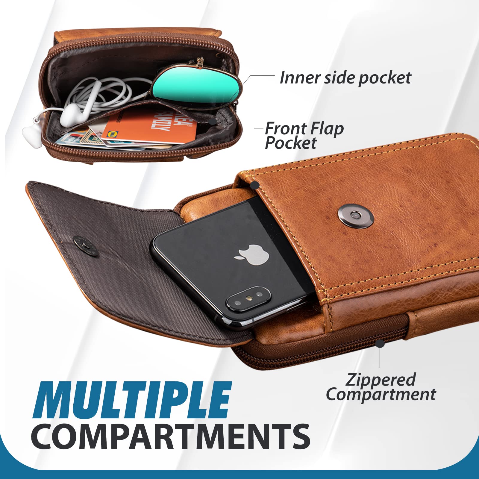 Premium Genuine Leather Phone Holster for iPhone 16 Pro Max/15 Pro Max/14 Pro Max/13 Pro Max & Samsung Galaxy S25 Ultra/S24/S23 Ultra - Belt Clip Pouch, Shoulder Bag & Crossbody Purse Case (Brown) - Perfect for Outdoor Activities, Work & Travel