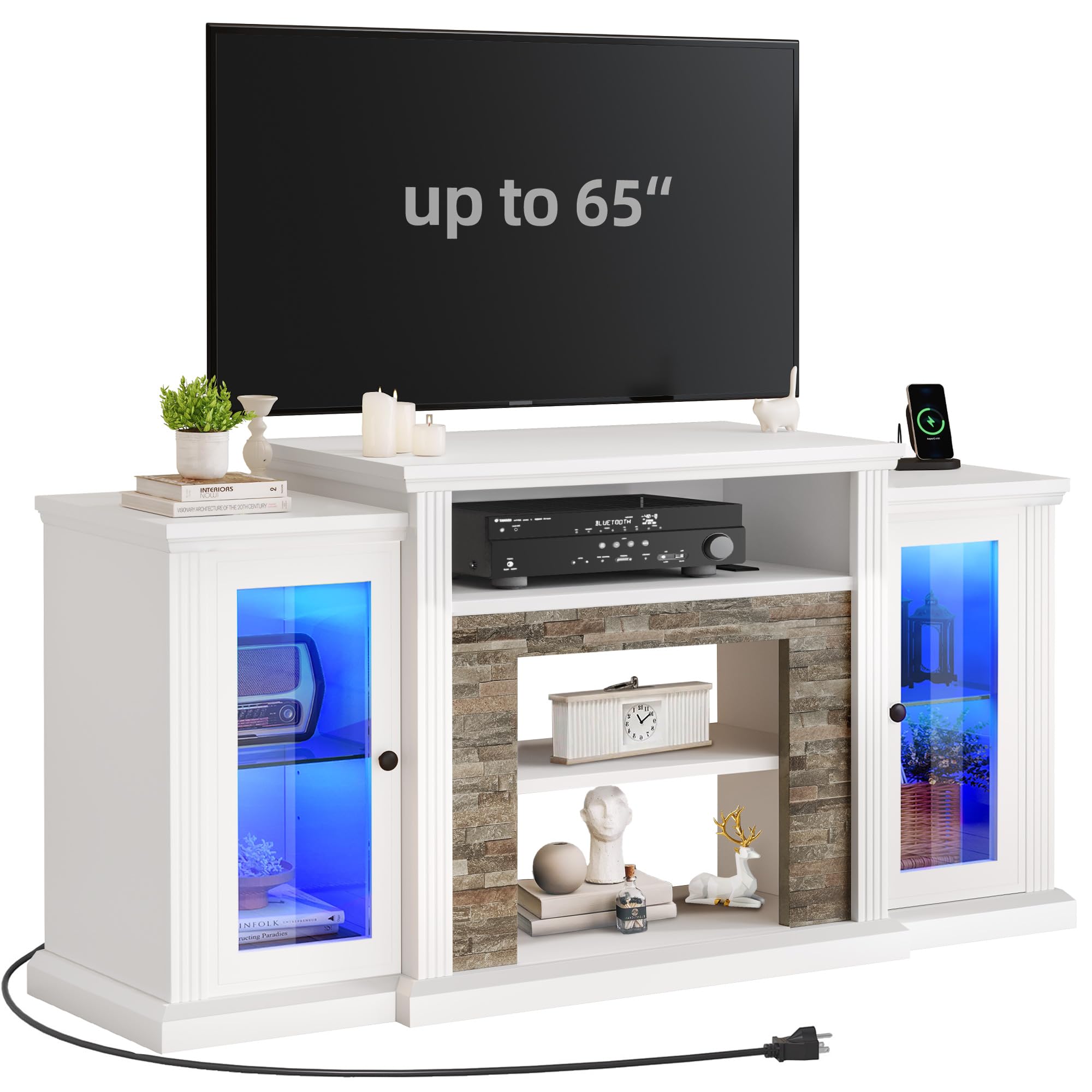 YITAHOME 65 Inch TV Stand - Modern Entertainment Center with Power Outlet, LED Lights & Adjustable Shelves - Glass Door Media Console Cabinet for Living Room (59 Inch) - Perfect for Home Theater Setup & Stylish Living Room Decor