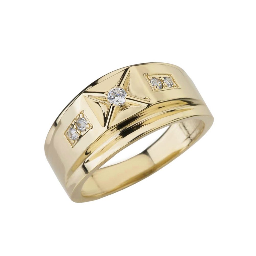 14k Yellow Gold CZ-Studded Men's Classy Domed Wedding Band Ring - Perfect for Engagement, Anniversary & Special Occasion Gifts