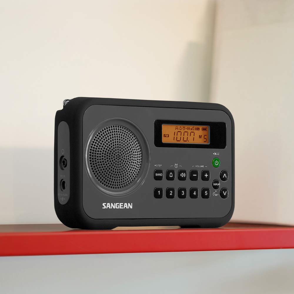 Sangean PR-D18BK AM/FM Portable Radio with Protective Bumper - Compact & Durable Gray/Black Design for Outdoor, Emergency, and Home Use