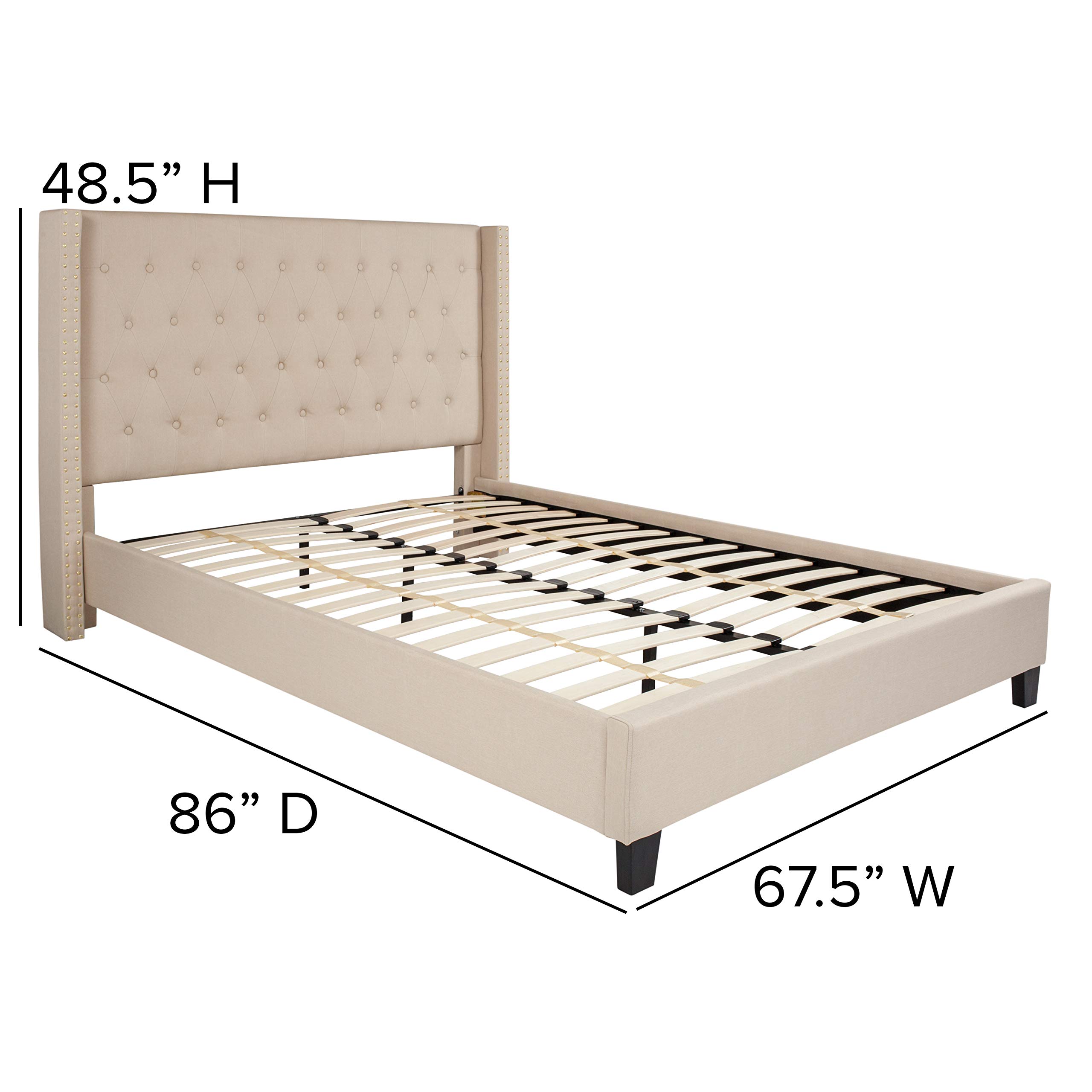 Flash Furniture Riverdale Queen Size Tufted Upholstered Platform Bed in Beige Fabric - Modern Bedroom Furniture for Master Bedroom, Guest Room & Apartment