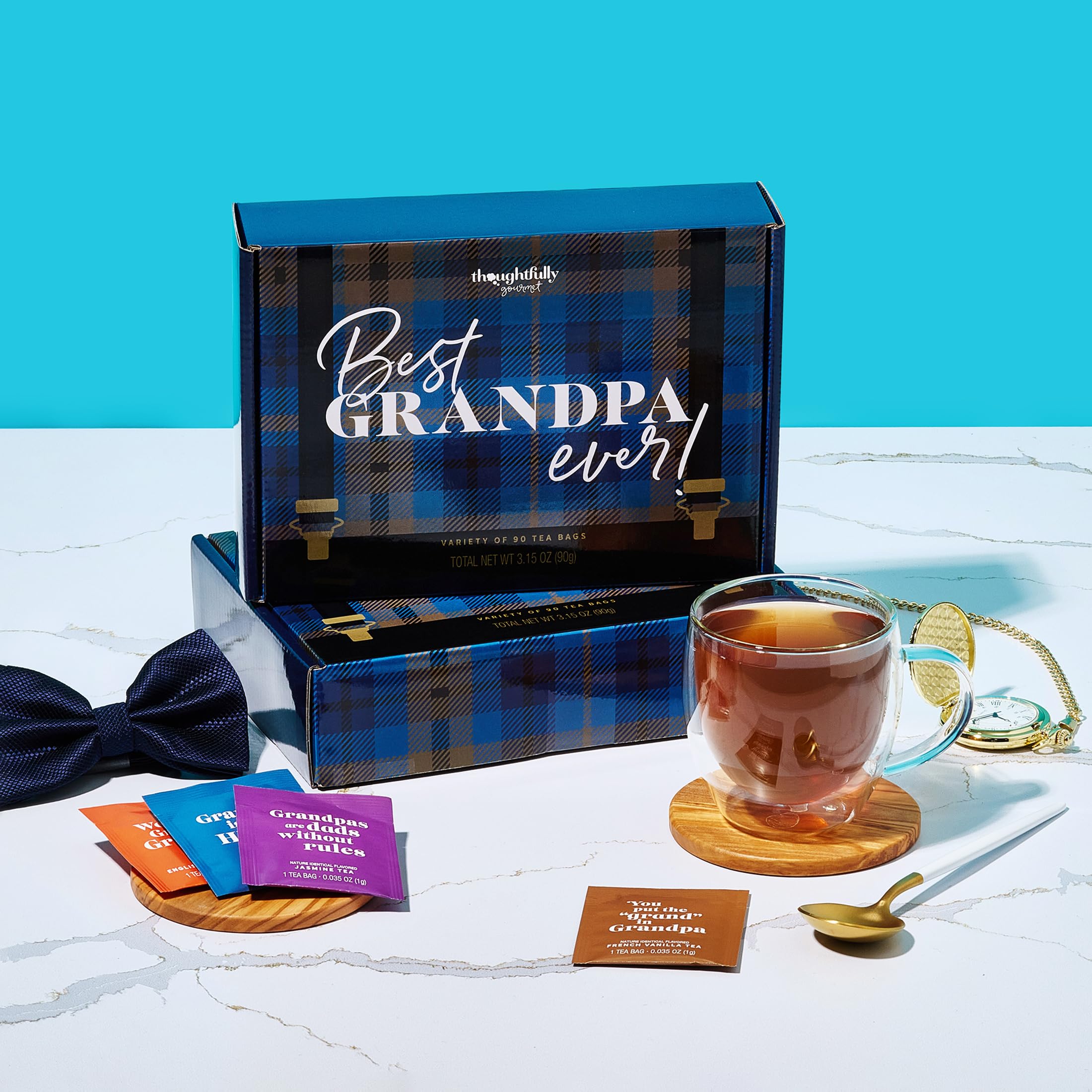 Best Grandpa Ever Tea Gift Set - 6 Flavor Tea Sampler with Inspirational Quotes | Thoughtful Gourmet Tea Collection | Perfect Grandfather's Day, Birthday & Retirement Gift (90 Count) - Ideal for Relaxation, Family Bonding & Special Occasions