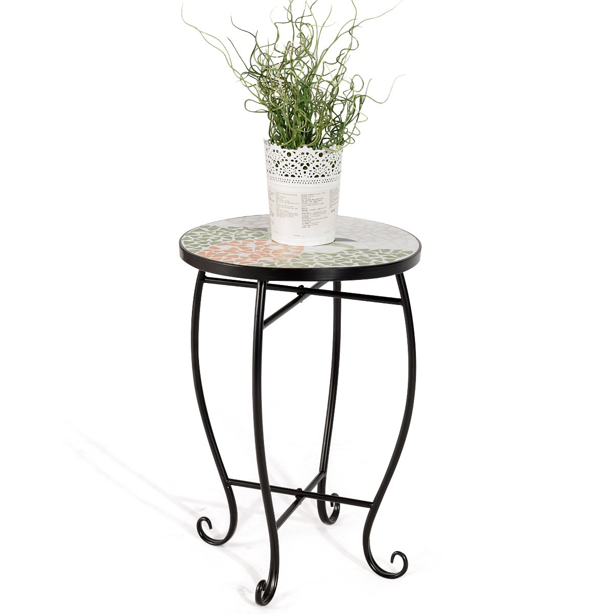 HAPPYGRILL Mosaic Side Table - Outdoor Patio Plant Stand, Beach Balcony Desk for Home Decor - Perfect for Garden, Living Room & Coastal Styling