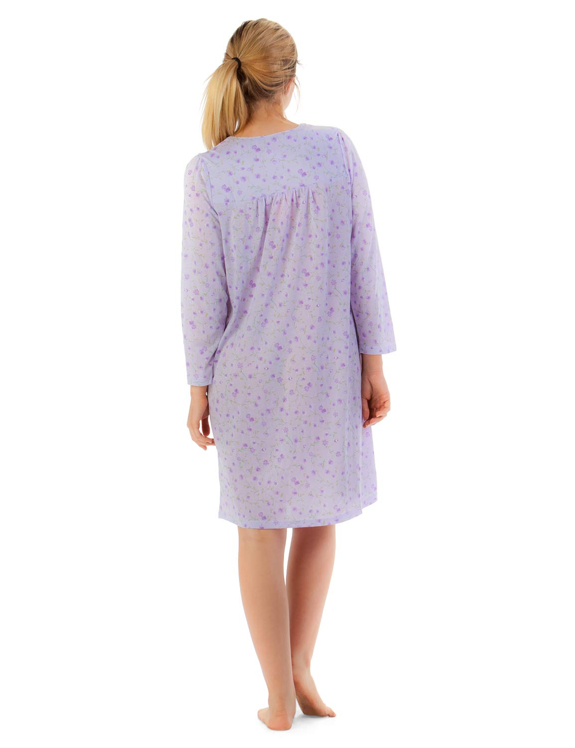 Women's Soft Cotton Blend Long Sleeve Nightgown - Comfortable Henley Sleep Shirt for Relaxing at Home, Lounging & Cozy Evenings