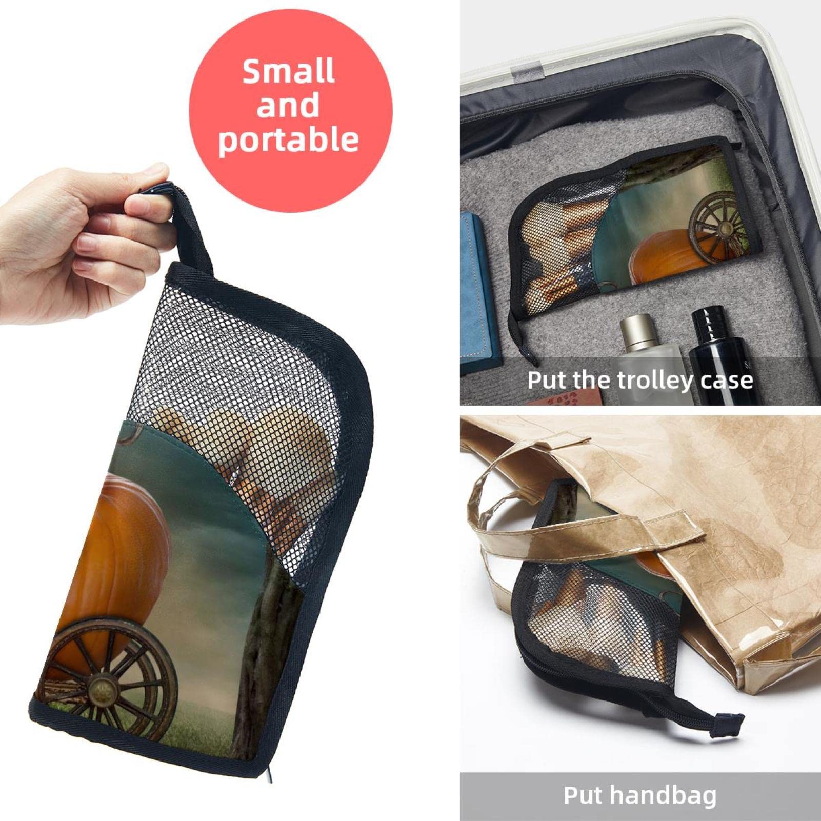 12-Piece Makeup Brush Organizer Bag with Pumpkin & Castle Design - Portable Cosmetic Brush Holder Case for Travel, Home & Professional Makeup Artists