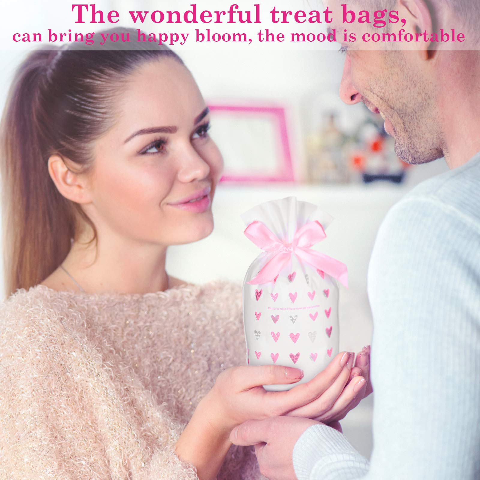 60-Piece Valentine's Day Treat Bags for Kids - Heart-Shaped Goodie Bags, Pouches & Cookie Bags for Classroom Parties, School Exchanges & Valentine's Day Celebrations