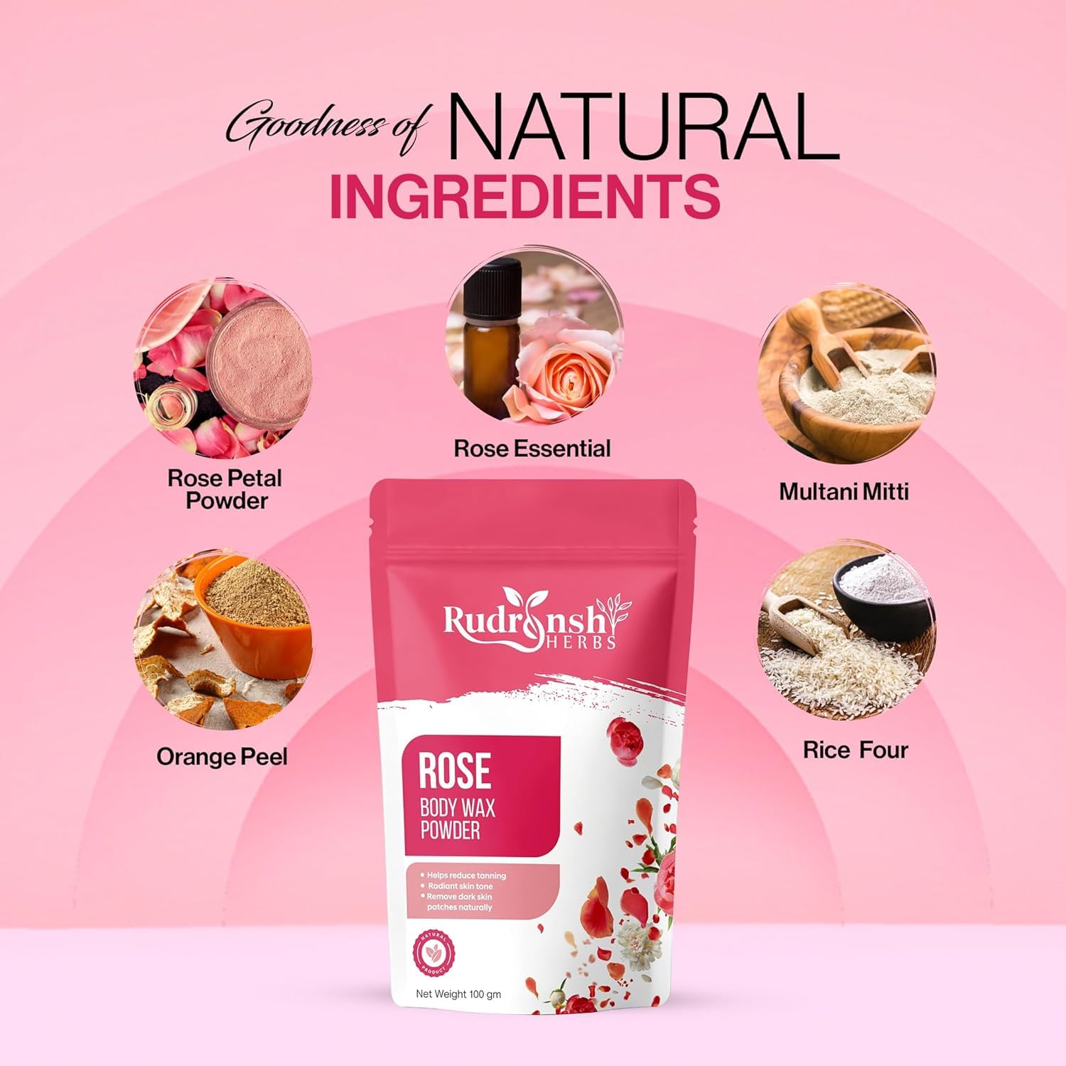 RUDRANSHh HERBS Rose Body Wax Powder - 100gm | Quick & Painless Hair Removal | Natural Herbal Wax with Rose Fragrance | Suitable for All Skin Types | Ideal for Smooth Legs, Arms & Bikini Line