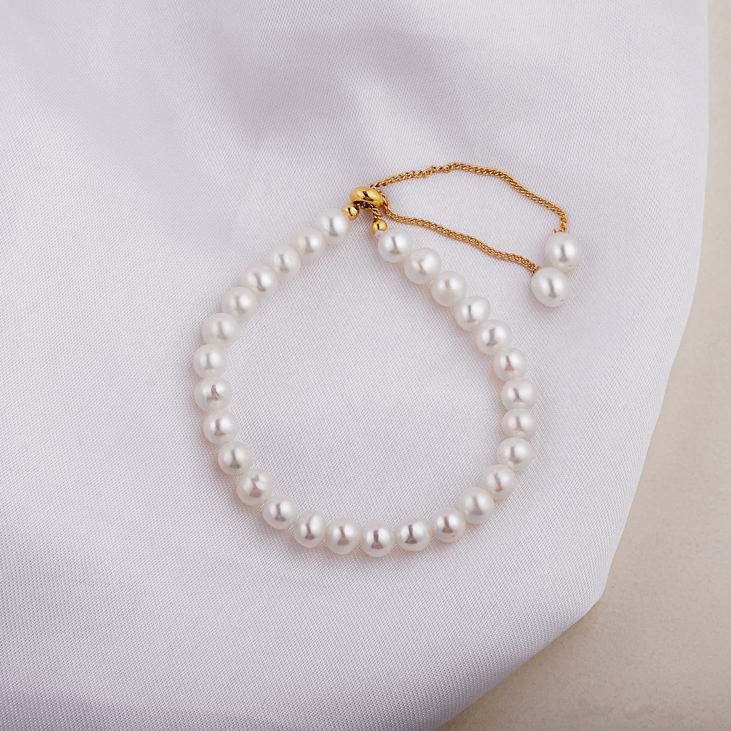 Kemstone Baroque Freshwater Pearl Bracelet - Gold Plated Adjustable Slider Bangle, Handmade Jewelry Gift for Women - Perfect for Weddings, Parties & Everyday Elegance