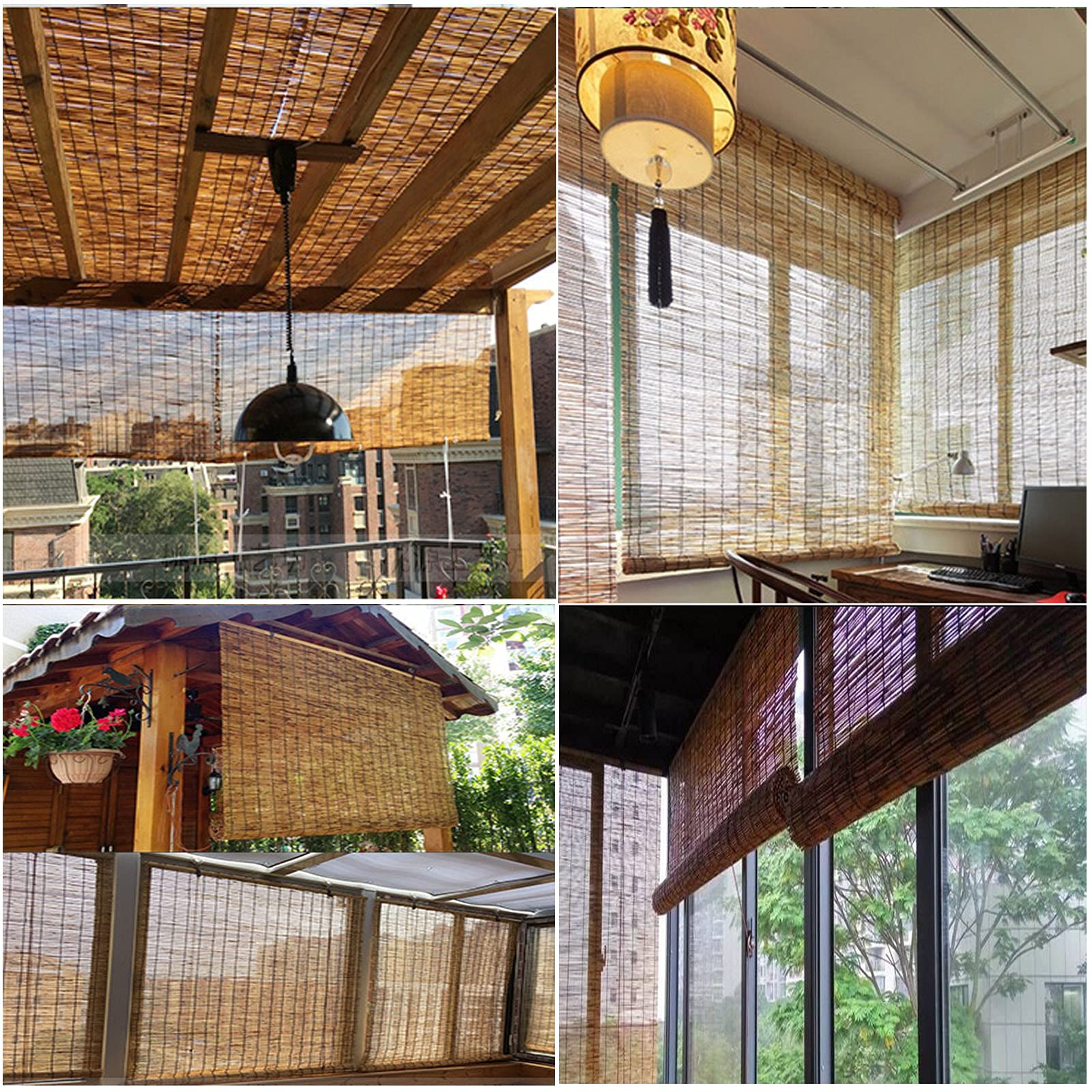 47thmain Bamboo Roller Blinds - Breathable Blackout Window Shades, Natural Carbonized Reed Roll Up Blinds for Indoor, Outdoor & Balcony Use (24x59 inches) - Perfect for Bedroom Privacy, Patio Sun Protection and Office Window Coverings