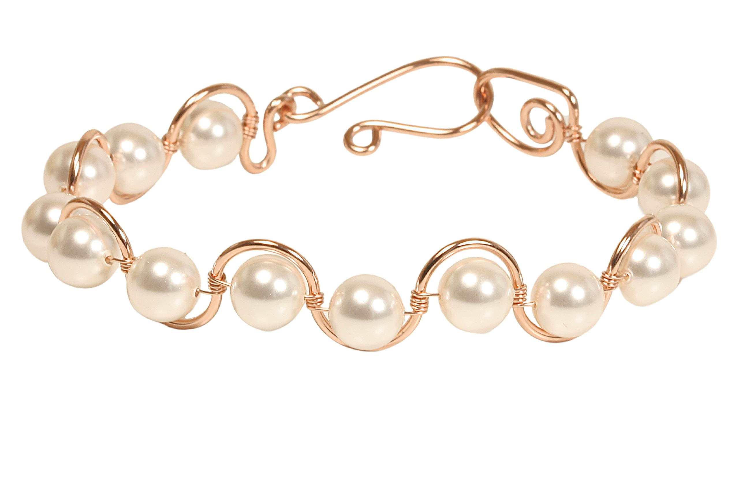 Rose Gold White Pearl Bracelet - Handmade Wire Wrapped Jewelry for Women, Elegant Gift for Birthday, Anniversary & Special Occasions - Perfect for Weddings, Parties & Everyday Wear
