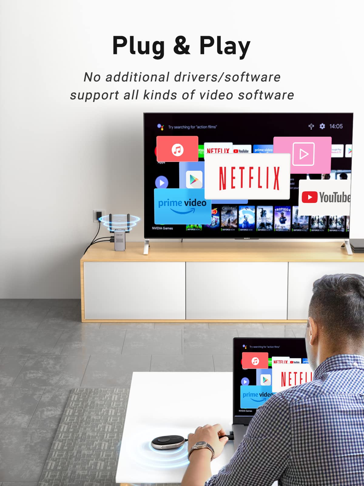 Lemorele 165FT/50M HDMI Wireless Transmitter & Receiver Kit - 5G Wireless HDMI Transmission, Supports 8 TX to 1 RX for Home Theater, Gaming & Conference Room Setup