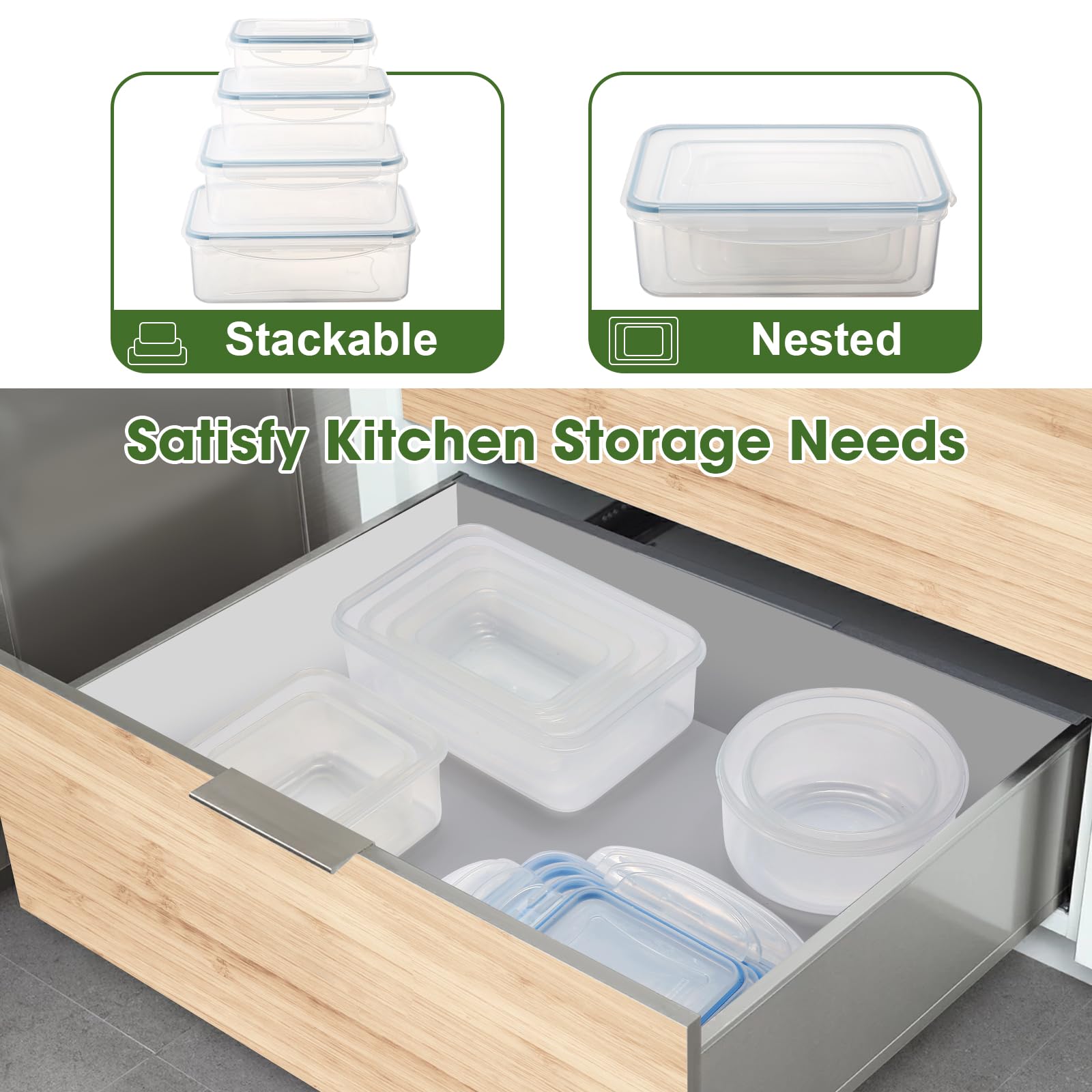YASHE 16-Piece Airtight Food Storage Containers Set (8 Containers + 8 Lids) - BPA-Free Plastic Kitchen & Pantry Organization - Leakproof, Microwave & Freezer Safe - Perfect for Meal Prep, Leftovers & Bulk Food Storage