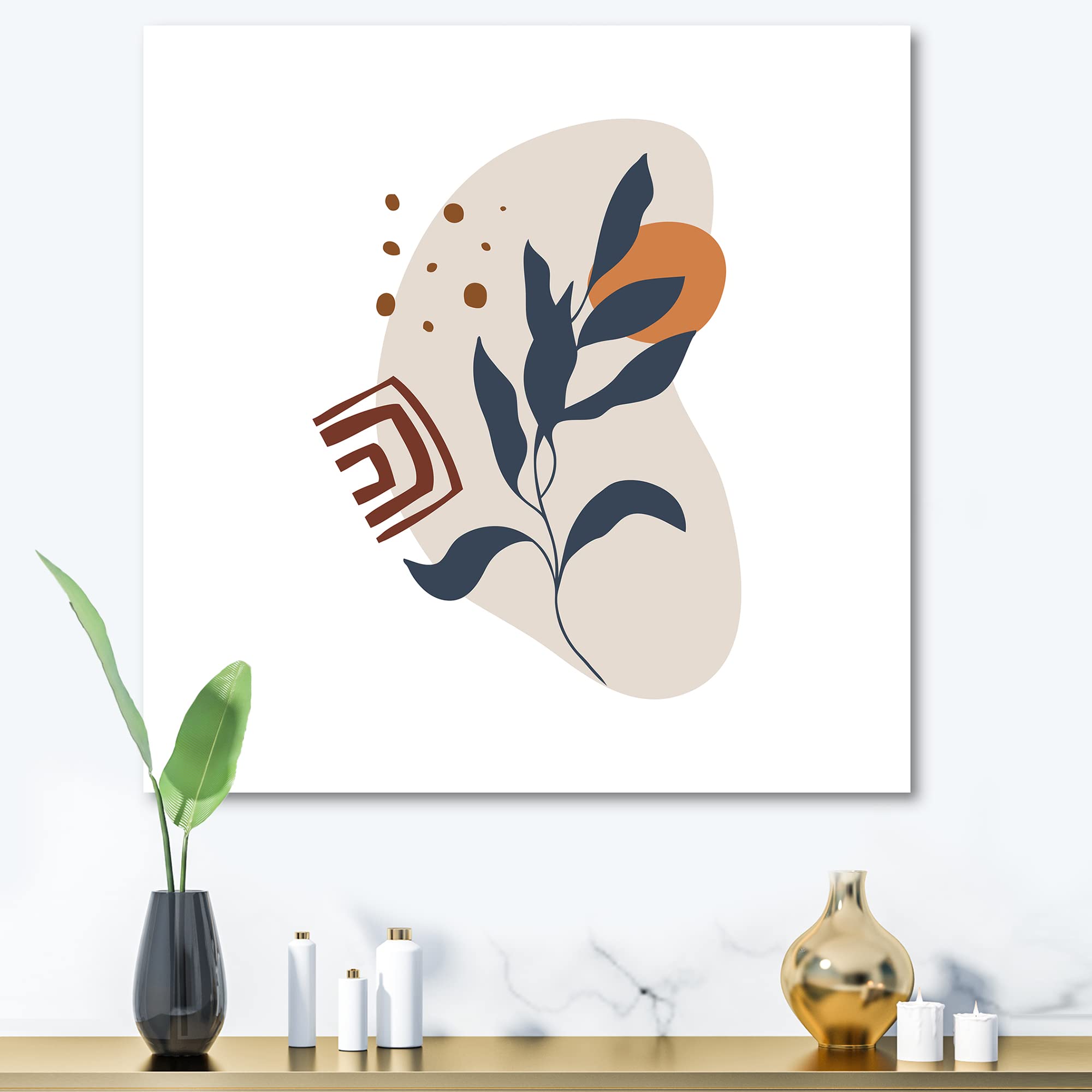 Abstract Flowers On Minimal Shapes VII - Modern Canvas Wall Art Grey 36x36 - Perfect for Living Room, Bedroom & Office Decor