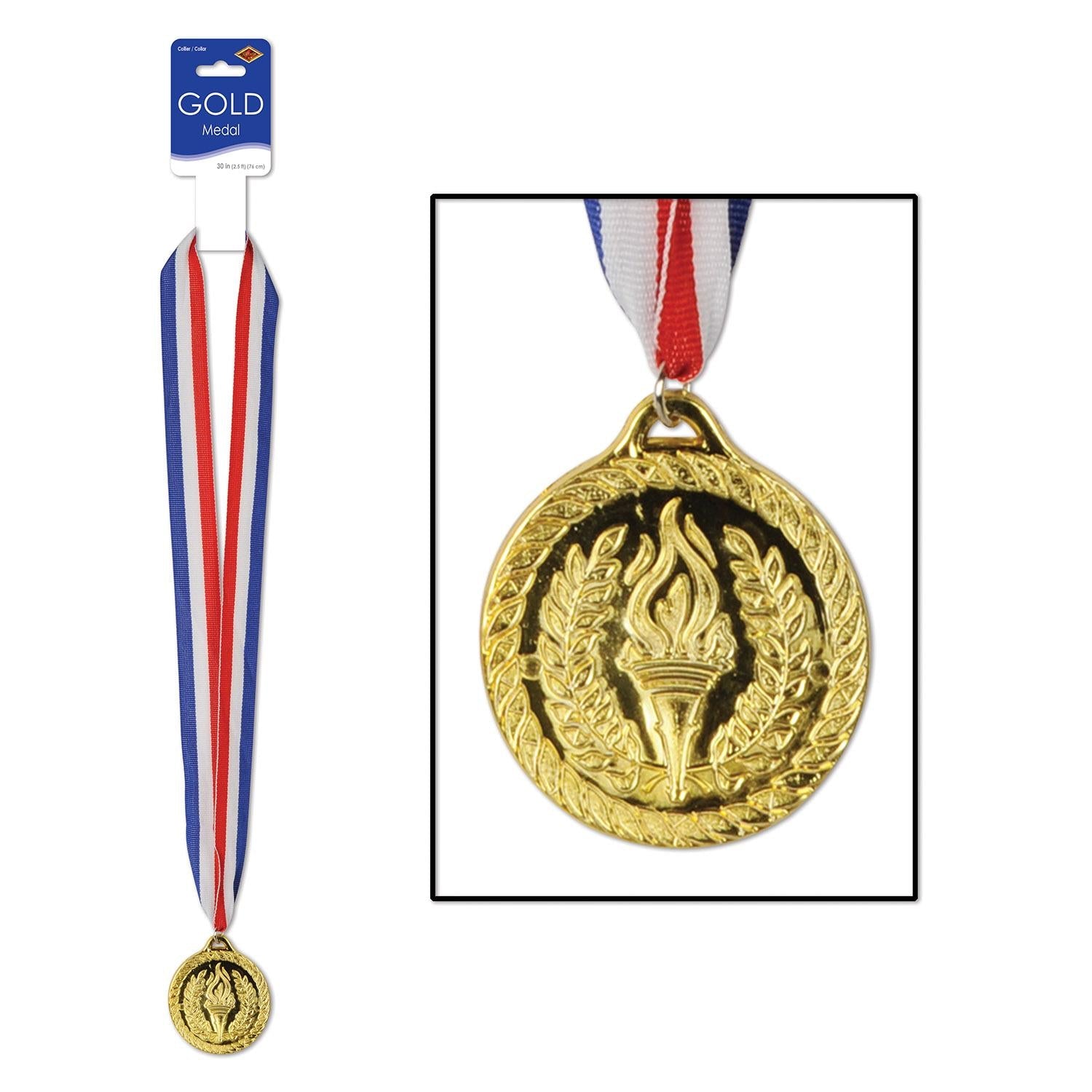 12 Pack Beistle Gold Medal with Ribbon - 2 Inch Olympic Style Awards for Sports, Competitions & School Events - Perfect for Trophies, Prizes & Recognition Ceremonies