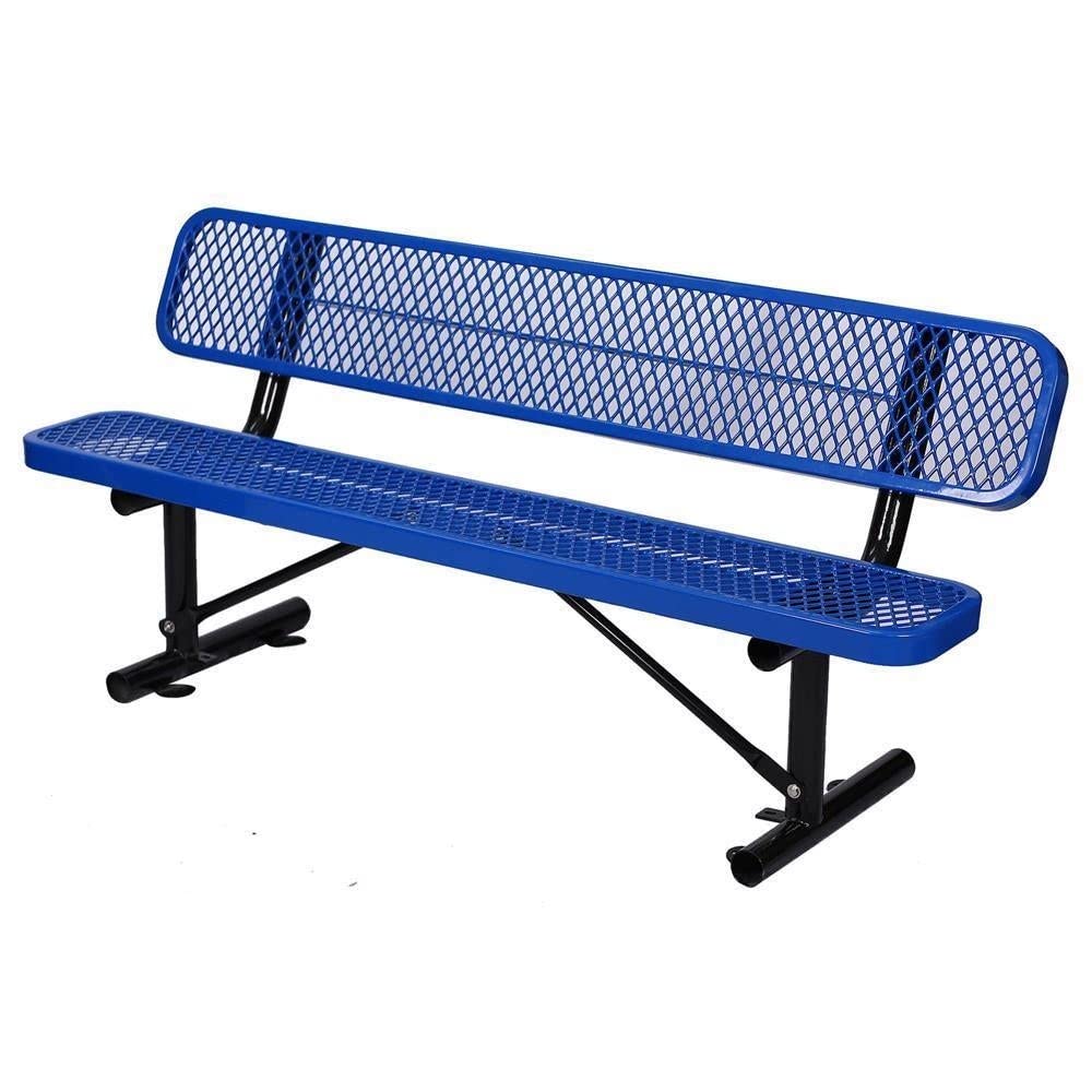 6 Ft. Outdoor Garden Steel Bench with Backrest - Durable Patio Furniture in Blue - Perfect for Backyard, Garden, and Patio Relaxation