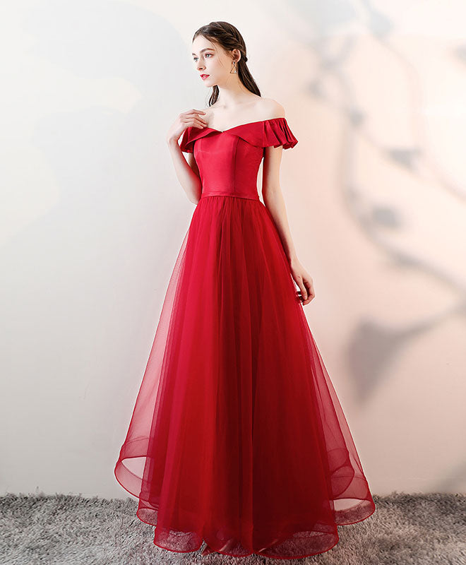 Elegant Burgundy Tulle Long Prom Dress for Women - Formal Evening Gown for Homecoming, Ball, Wedding & Special Occasions