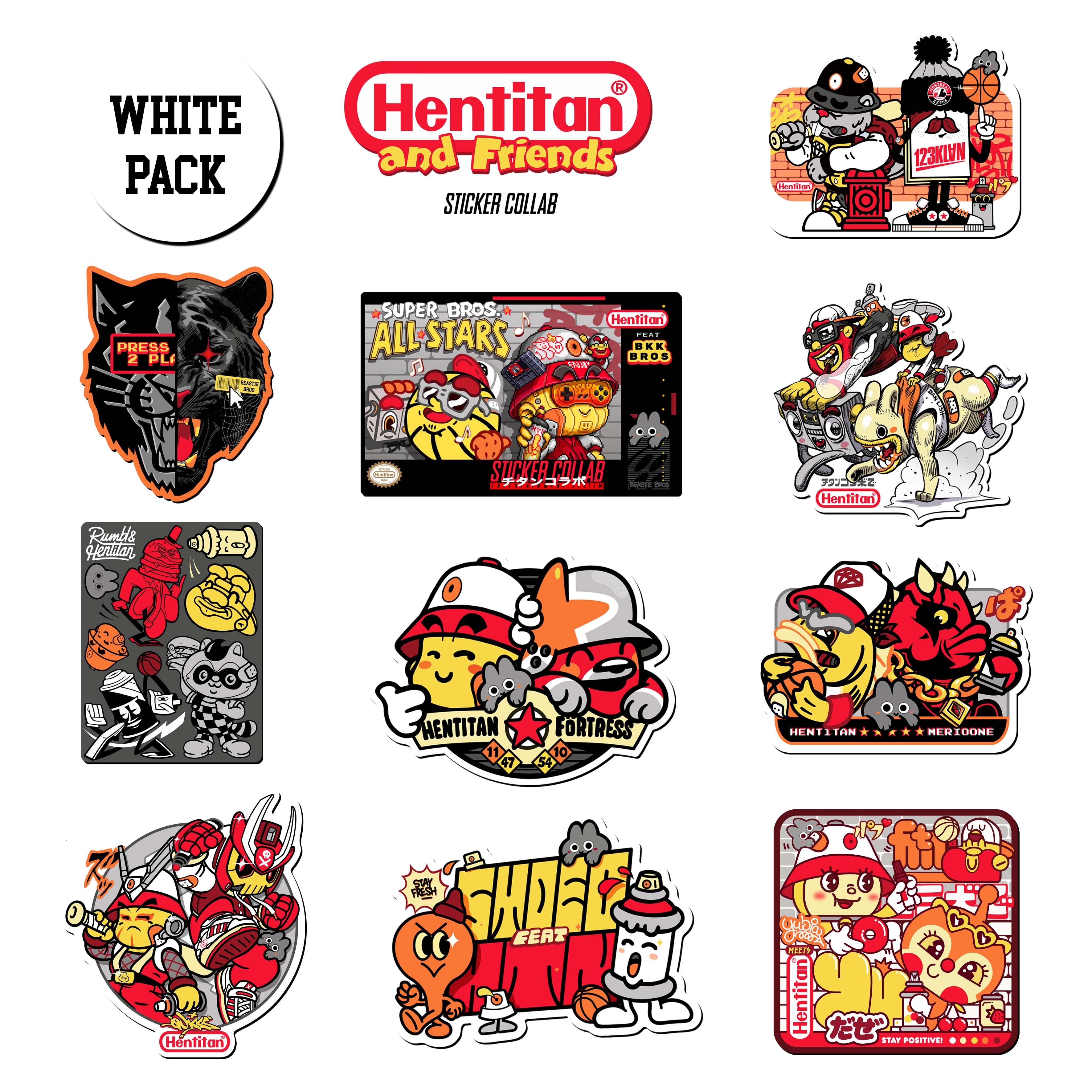 Hentitan and Friends White Sticker Pack - 50 Cute Cartoon Stickers for Scrapbooking, Journaling, and DIY Crafts - Perfect for Planners, Laptops, and Water Bottles