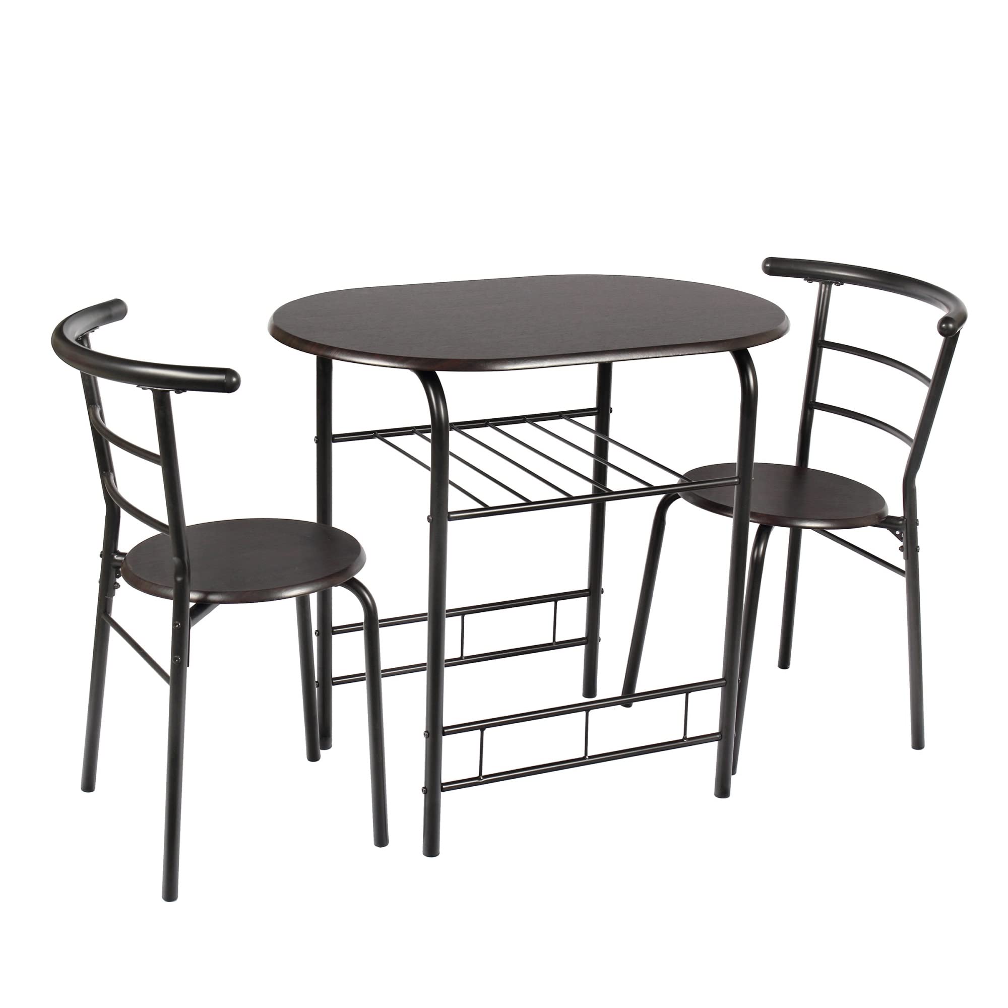 EITHS 3-Piece Dining Set with Metal Frame and Wood Tabletop - 1 Table & 2 Chairs in Espresso & Black - Perfect for Small Spaces, Patios, and Modern Kitchens