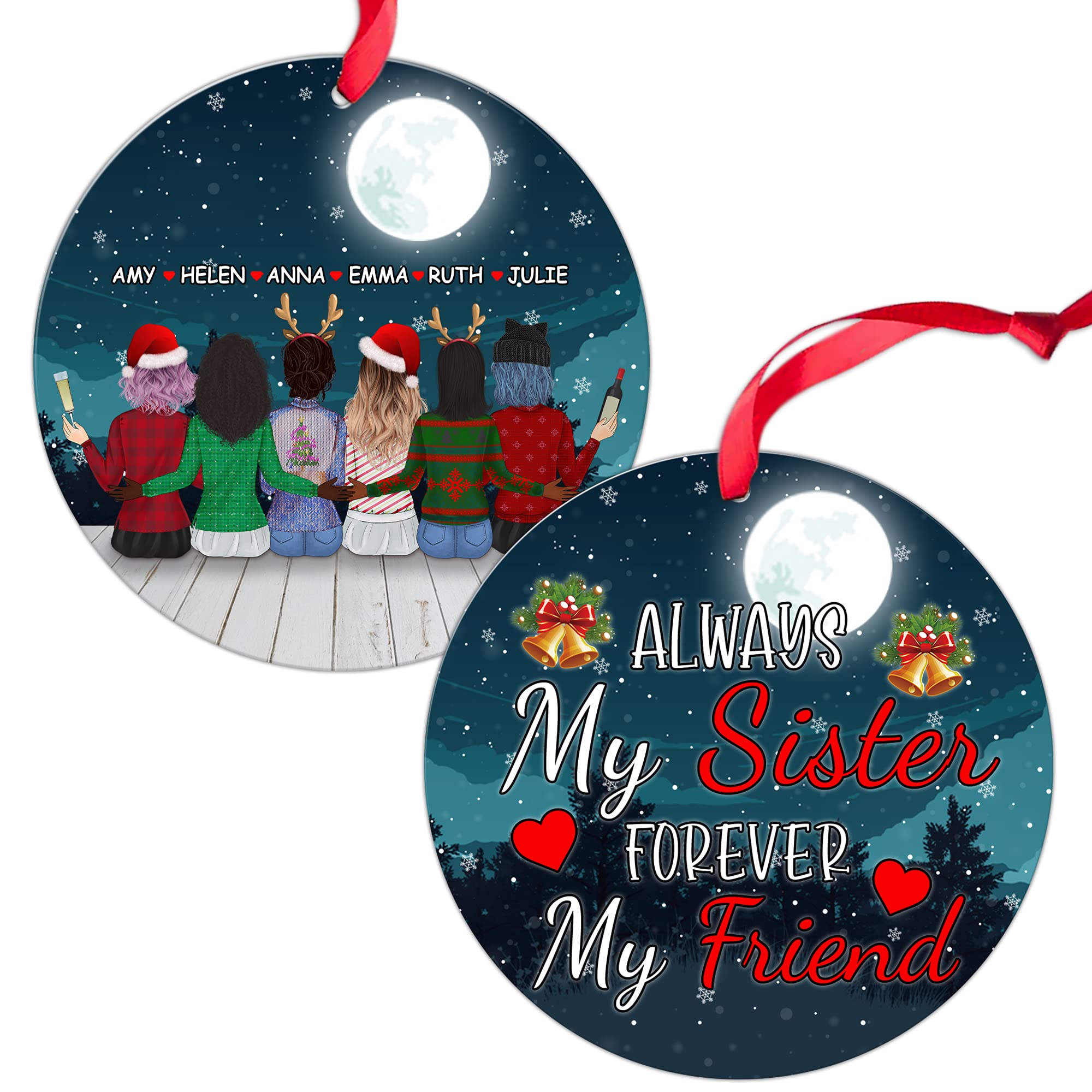 MUCHNEE Personalized BFF Christmas Ornament - Custom Name, Skin & Clothes Best Friend Gift for Women & Girls - Sister Birthday Decor for Pine Trees | Perfect for Holiday Decorations, Friendship Keepsakes & Christmas Tree Ornaments