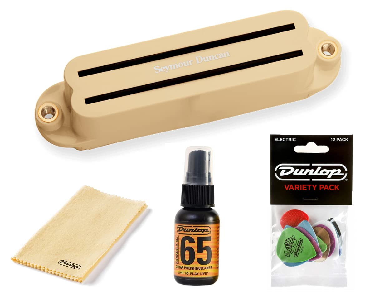 Seymour Duncan SHR-1B Hot Rails Strat Bridge Pickup - Cream | Includes Dunlop Pick Pack, Platinum 65 Cleaner-Polish & Polish Cloth | Perfect for Electric Guitar Upgrades & DIY Repairs